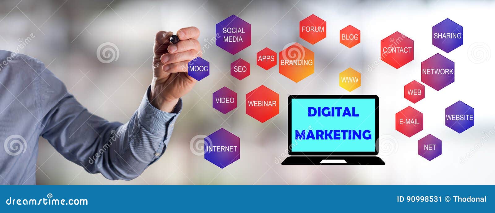 Digital Marketing Concept Drawn by a Man Stock Image Image of