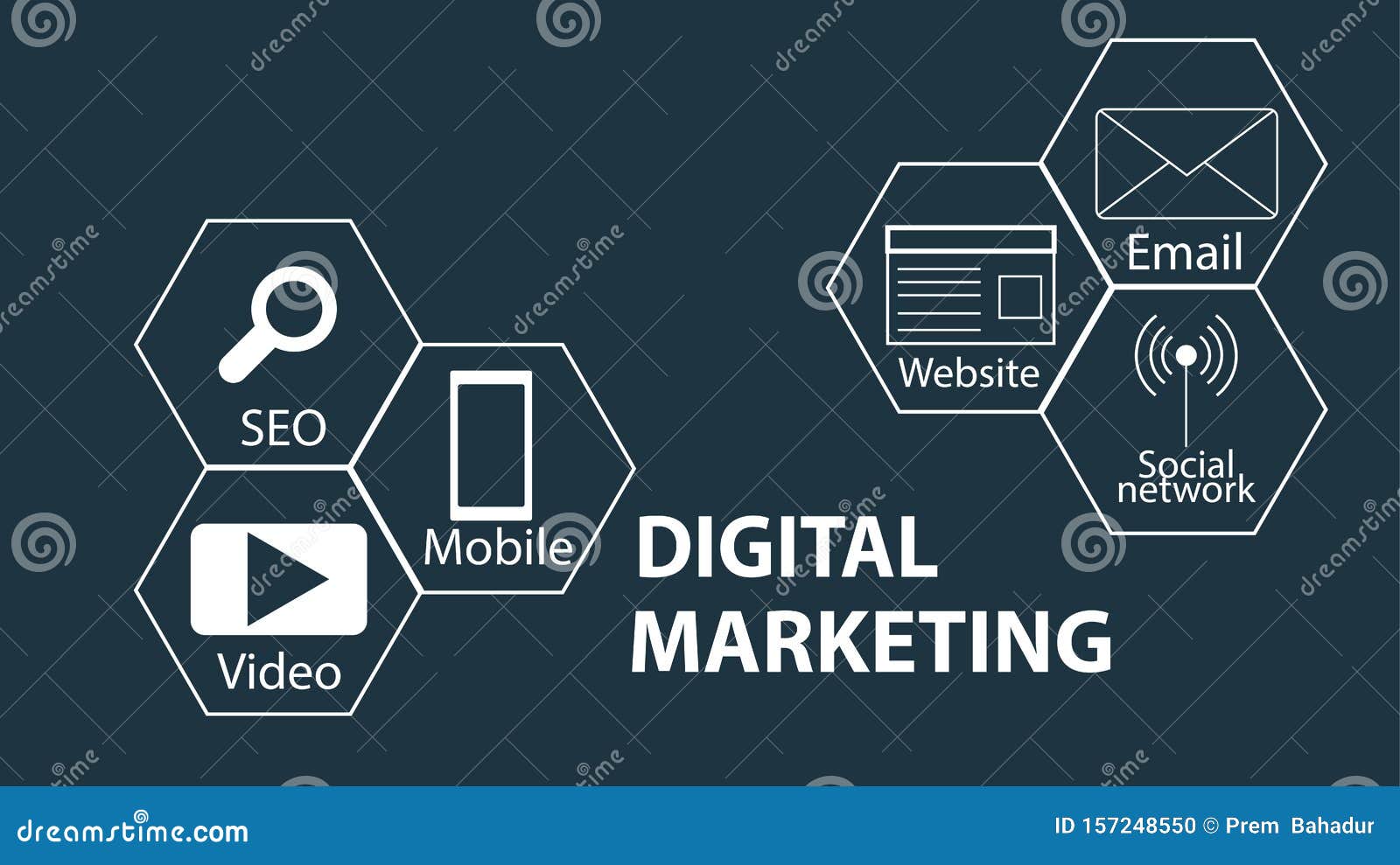 Digital Marketing Illustration Dark Blue Background Stock Illustration