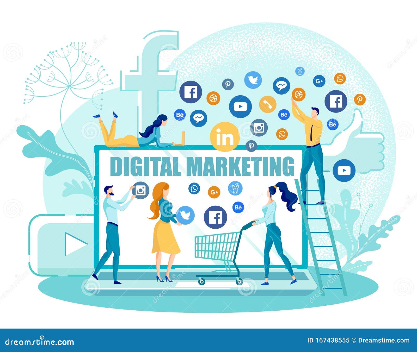Digital Marketing and Social Media Network Cartoon Stock Illustration -  Illustration of advertisement, business: 167438555