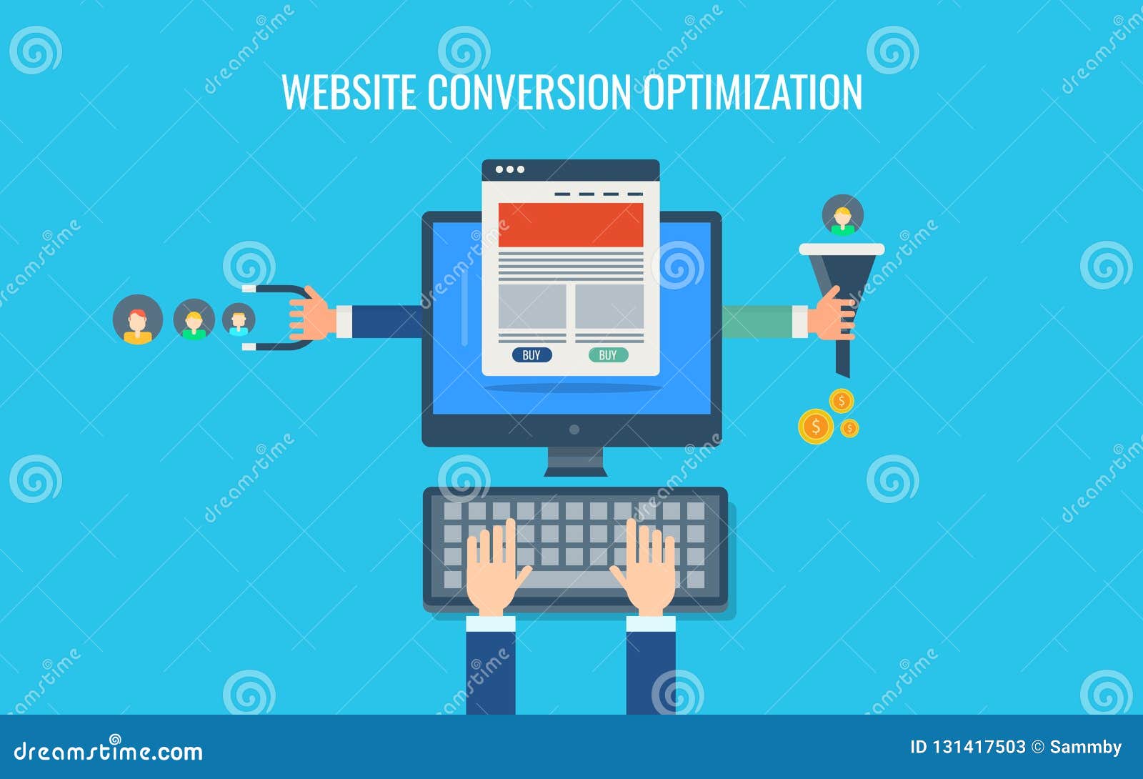 website conversion optimization, inbound marketing strategy, sales funnel, money, content promotion. flat   banner.