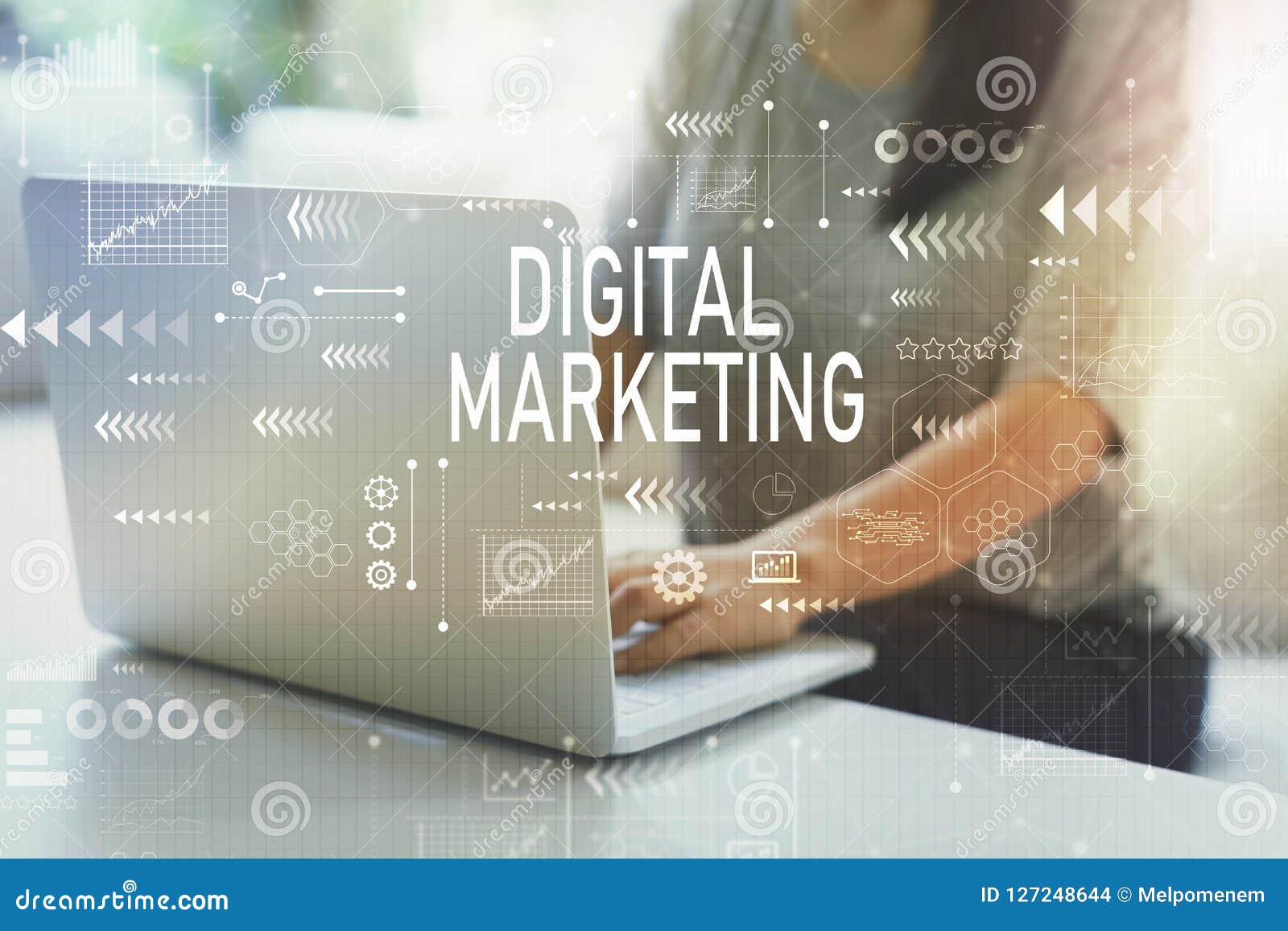 Digital Marketing with Woman Stock Photo - Image of concept, computer