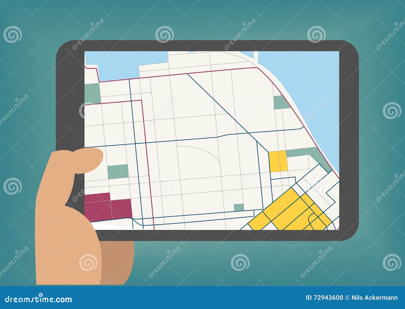 digital mobile maps concept as  with hand holding tablet