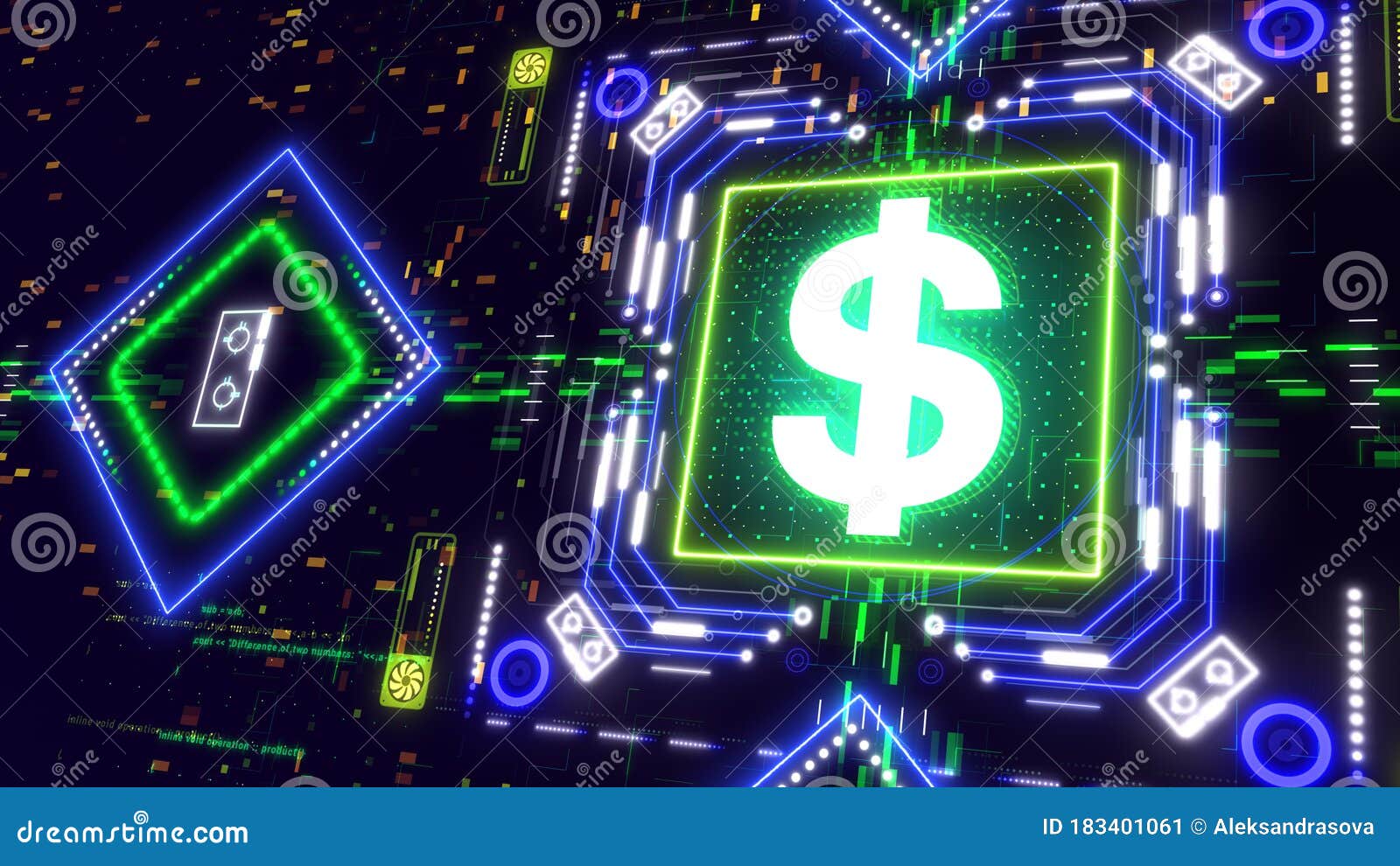 Digital Money Finance Symbol 3d Render The Usa Dollar Sign On Cyber Background Stock Illustration Illustration Of Money Neon 183401061