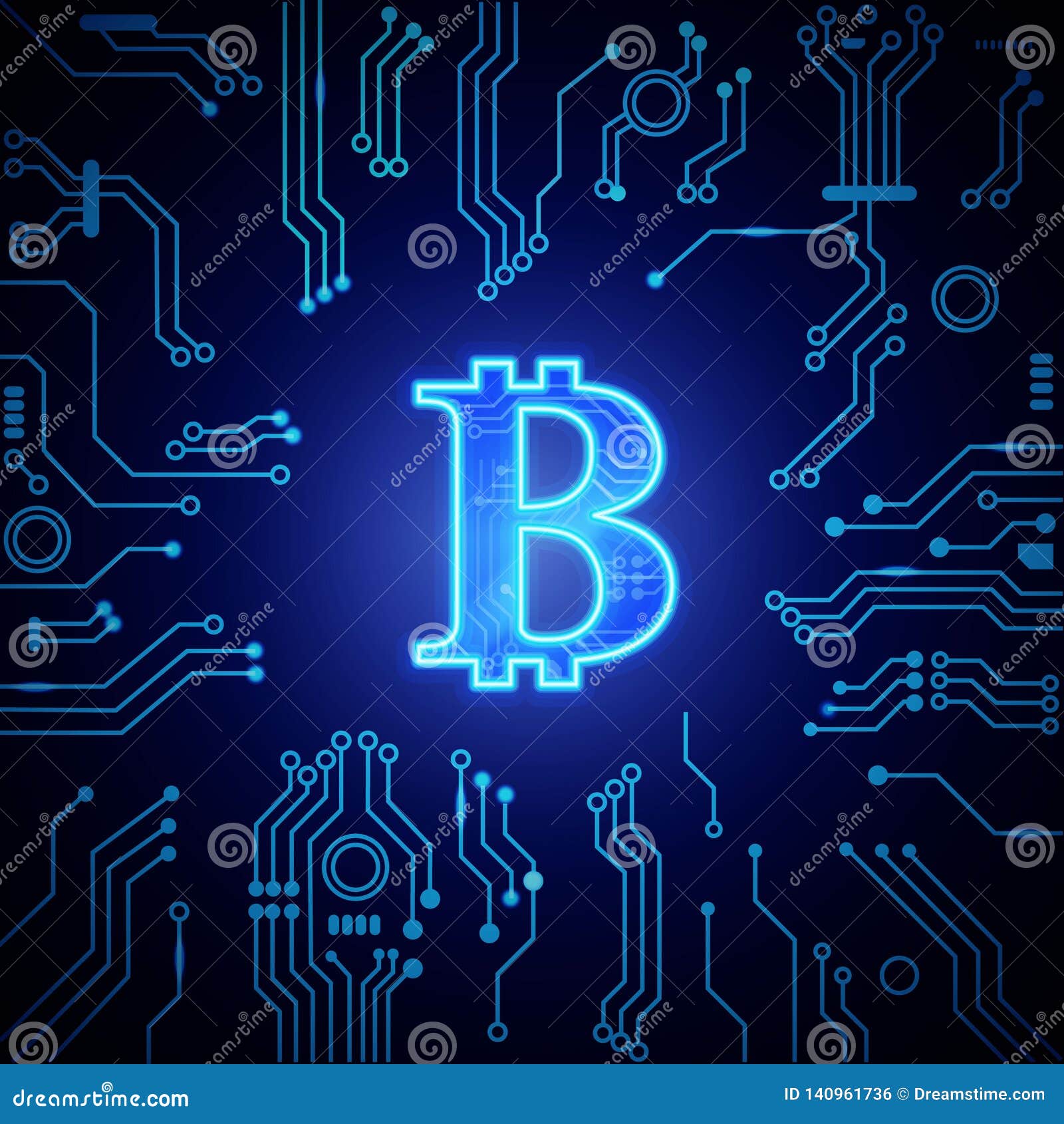Digital Money Luminescent Symbol Bitcoin. Digital Currency ...