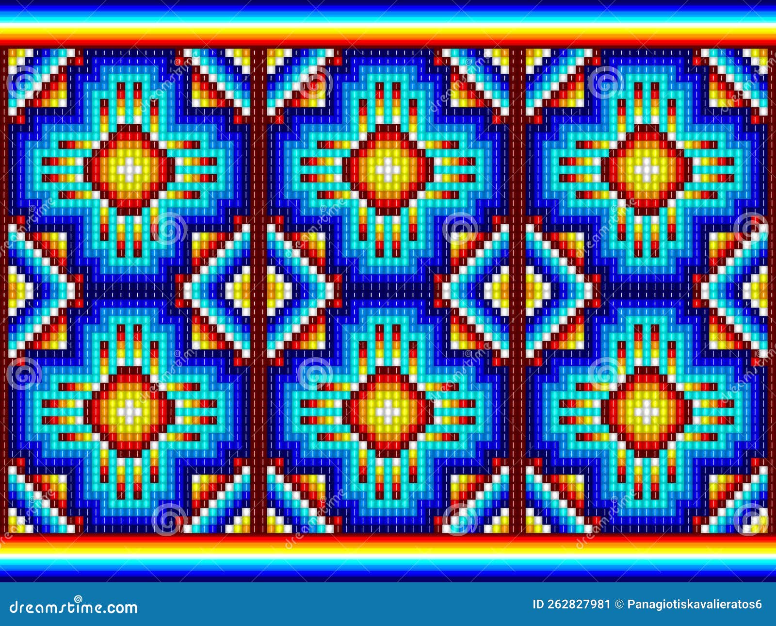 Native American Art. Beadwork and Woven Blanket Patterns. Stock