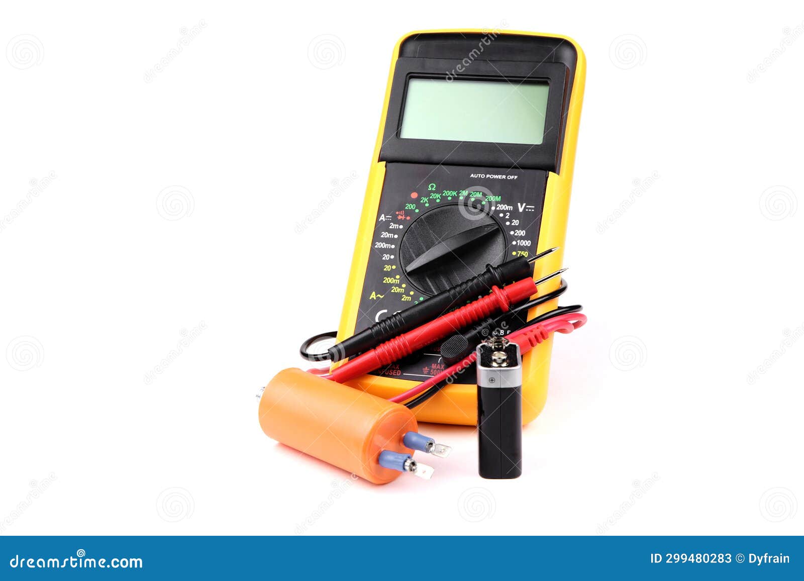 Digital Multimeter with Probes Isolated on a White Background