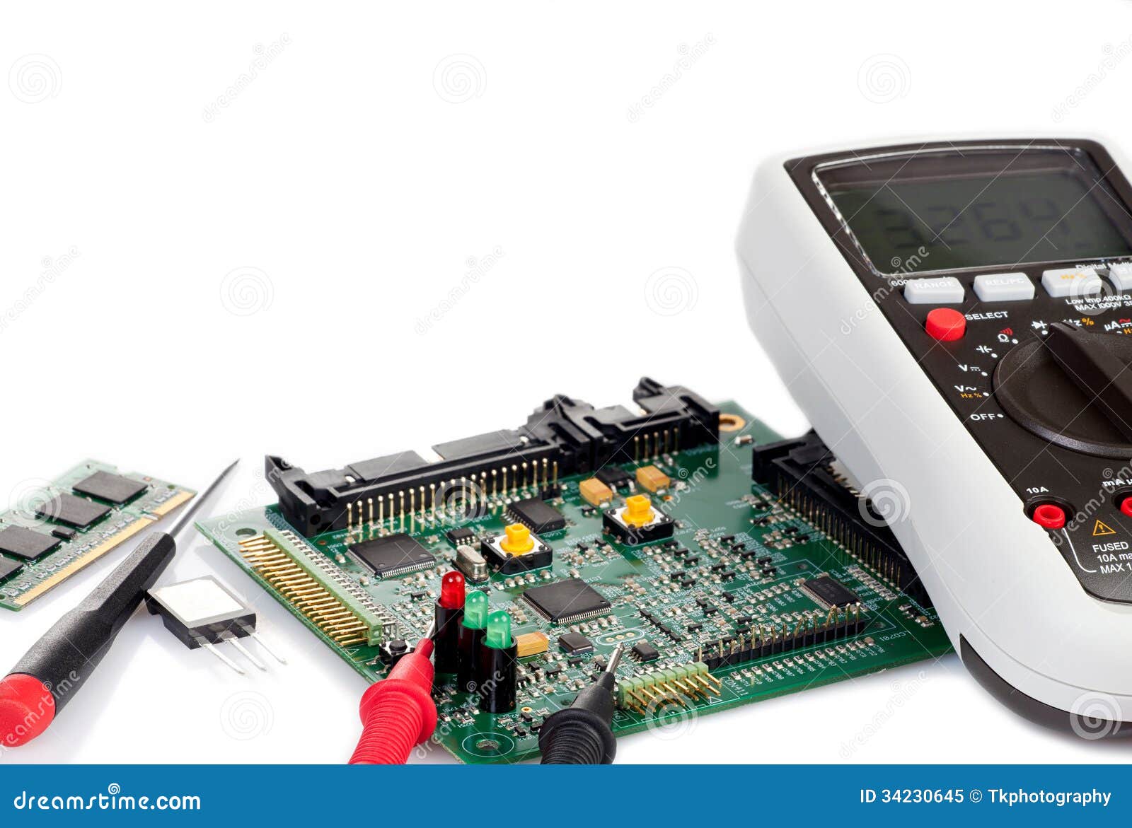 Digital Multimeter And A Circuit Board Stock Image Image of color