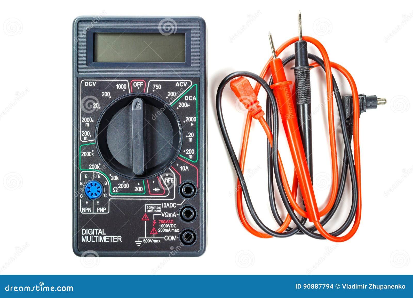 Digital Multimeter with Red and Black Probes Isolated on White
