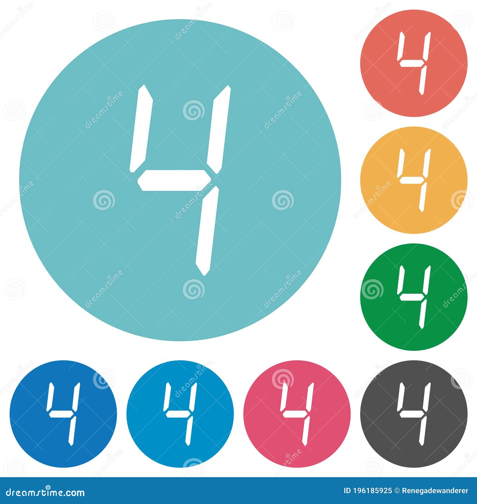 digital number four of seven segment type flat round icons