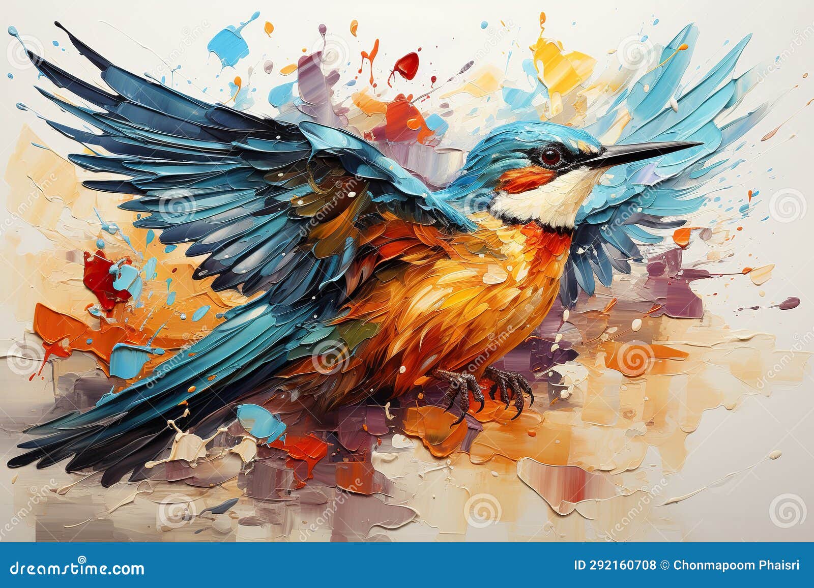 digital painting of a kingfisher in flight. colorful background generative ai generative ai