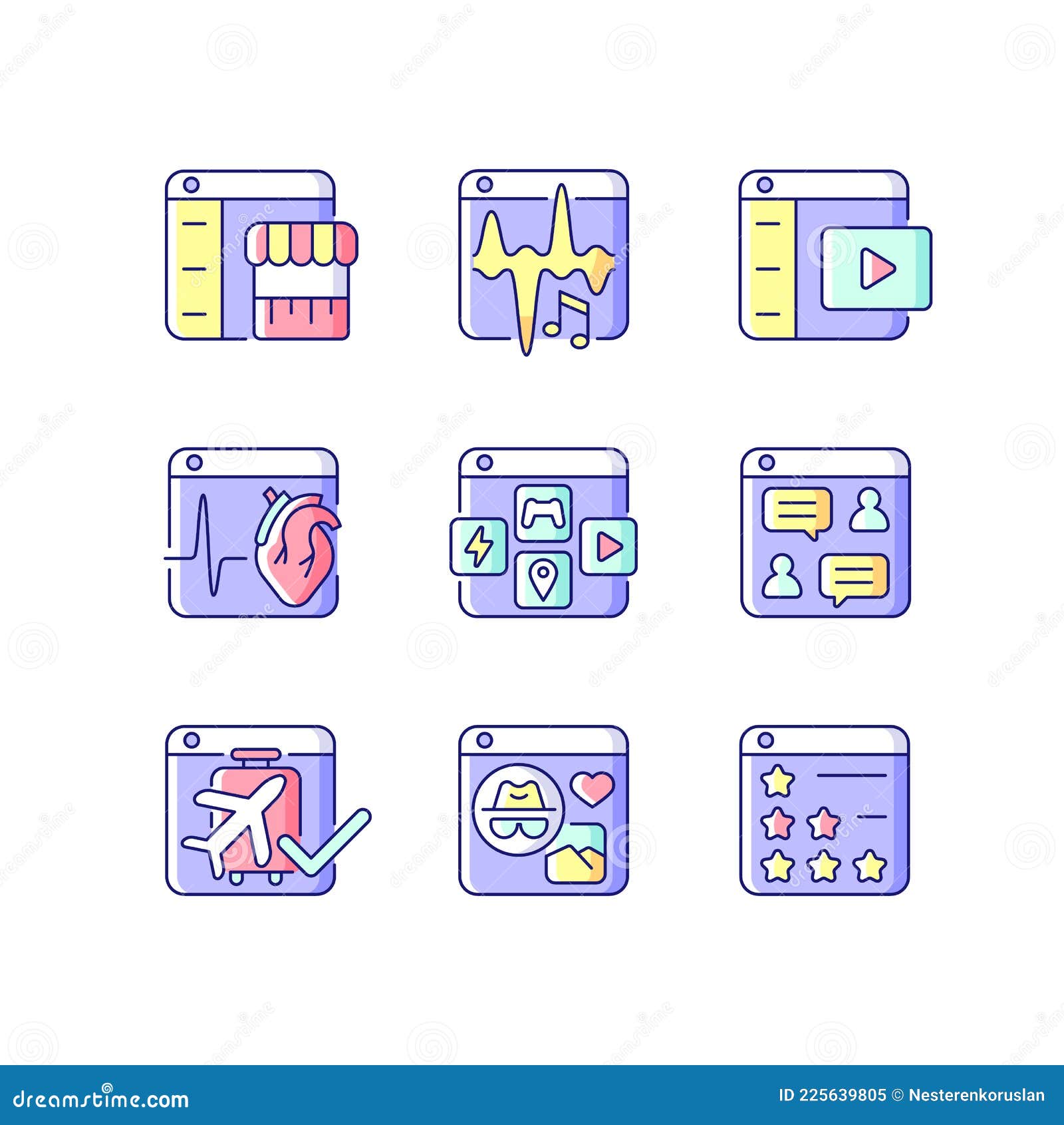 digital platforms rgb color icons set