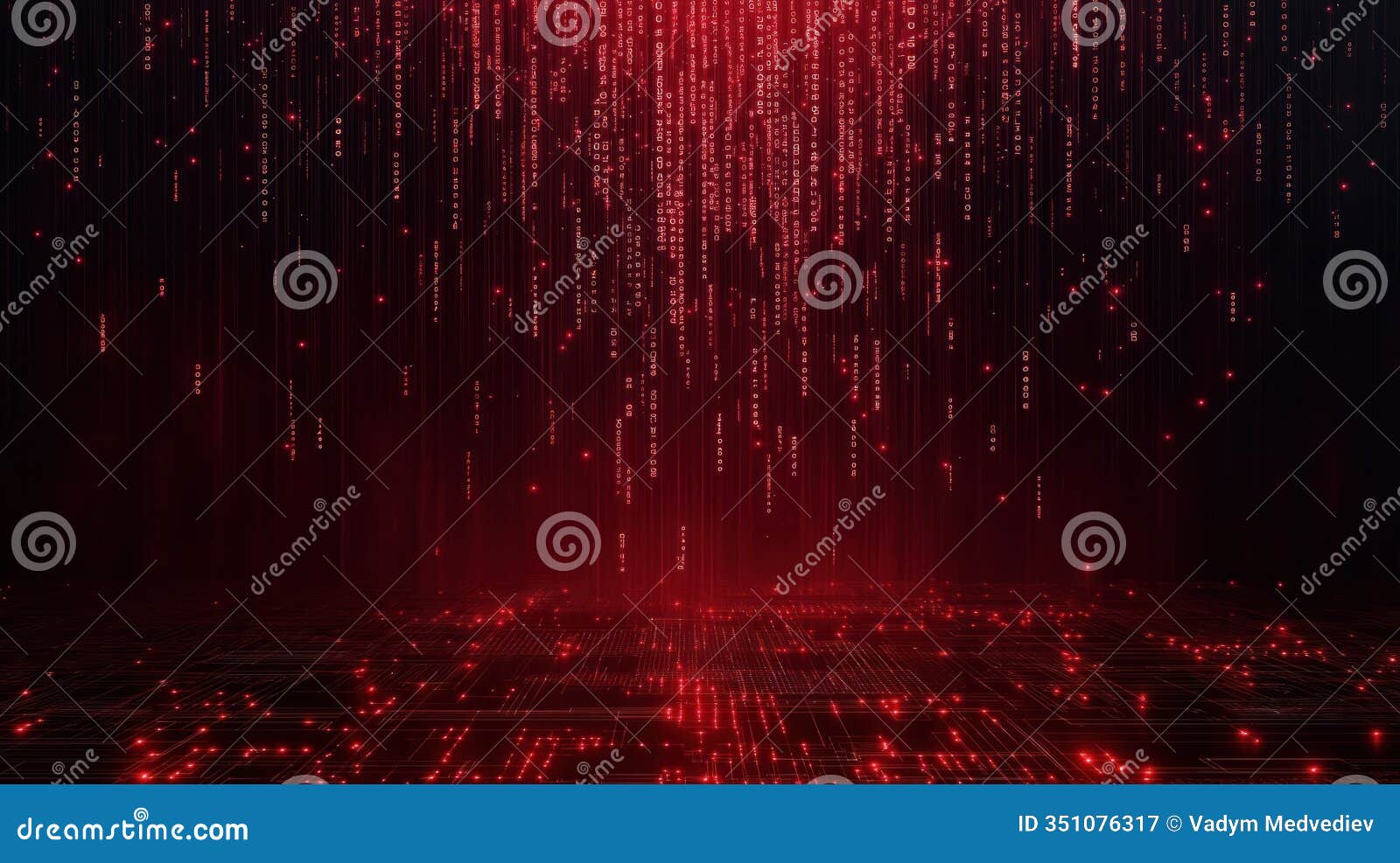 digital rain of glowing red binary code falls against dark backdrop. tech lines form futuristic pattern. abstract data streams.