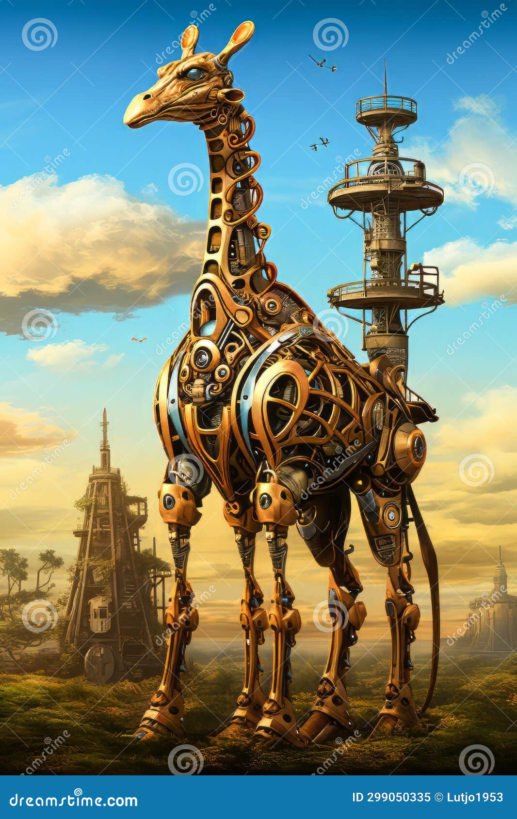 Steampunk Mechanical Giraffe. Generated Image. Stock Illustration