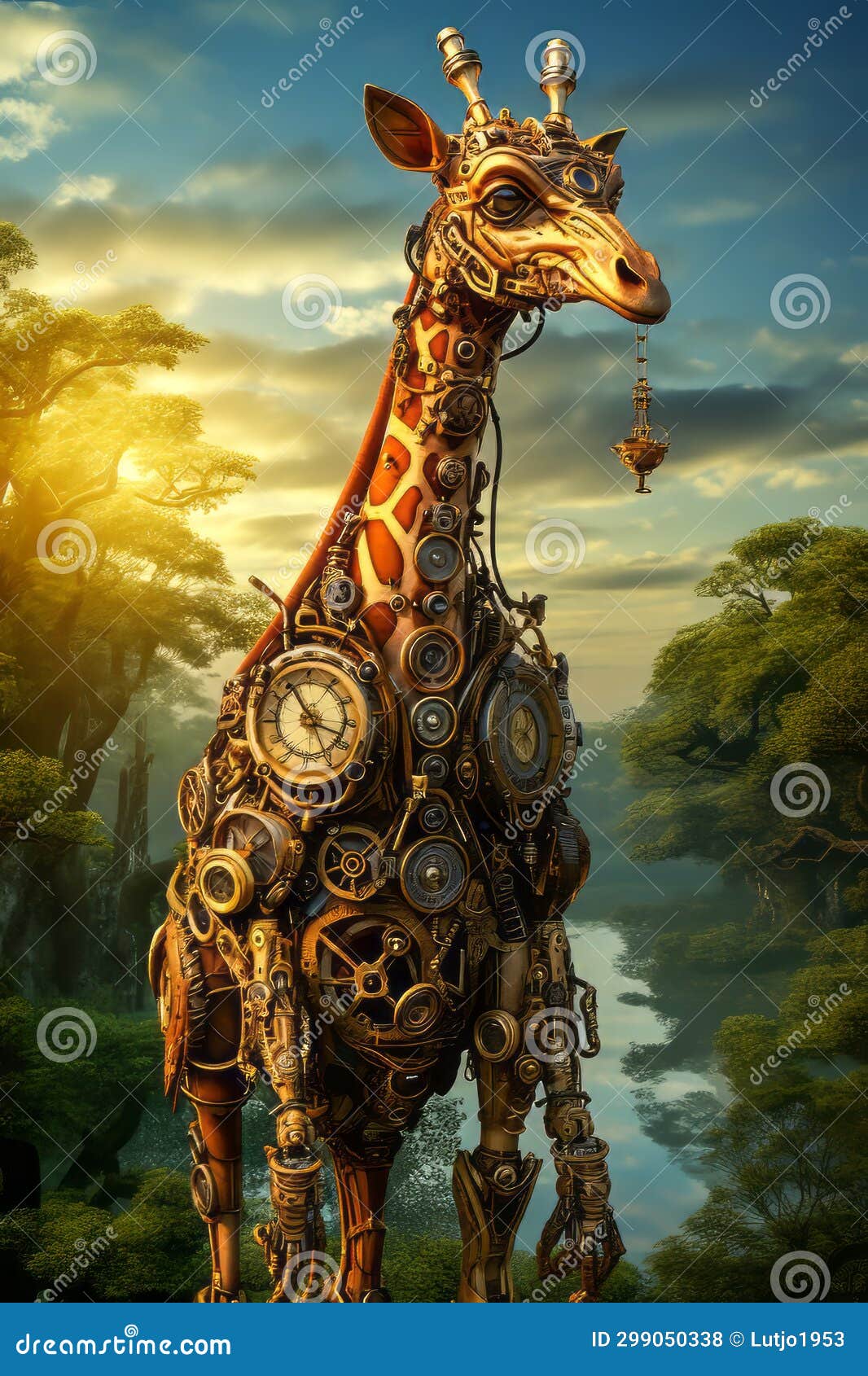 Steampunk Mechanical Giraffe. Generated Image. Stock Illustration