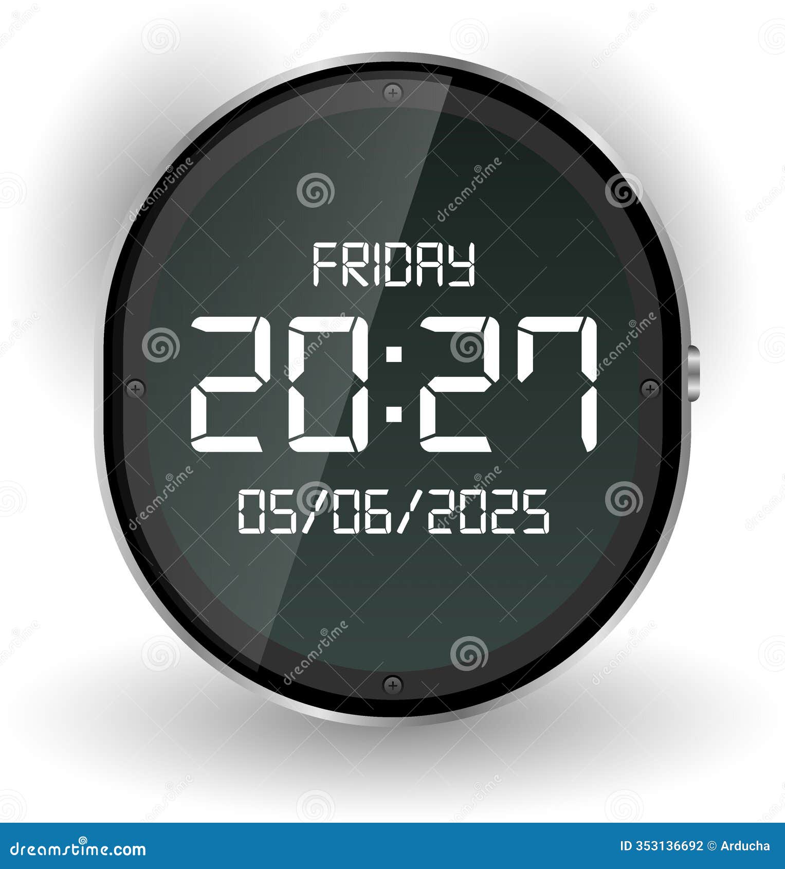 Digital Round Smartwatch Face with Date and Time Display Stock Photo -  Image of device, experience: 353136692, image size:1527x1690