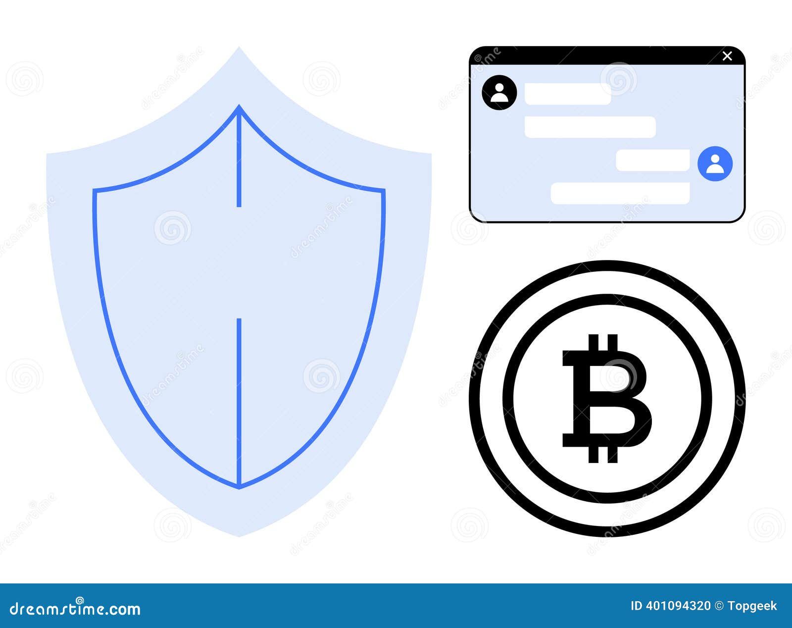 Digital Security Concept with Shield, Chat Box, and Bitcoin Symbol Stock  Vector - Illustration of chat, black: 401094320