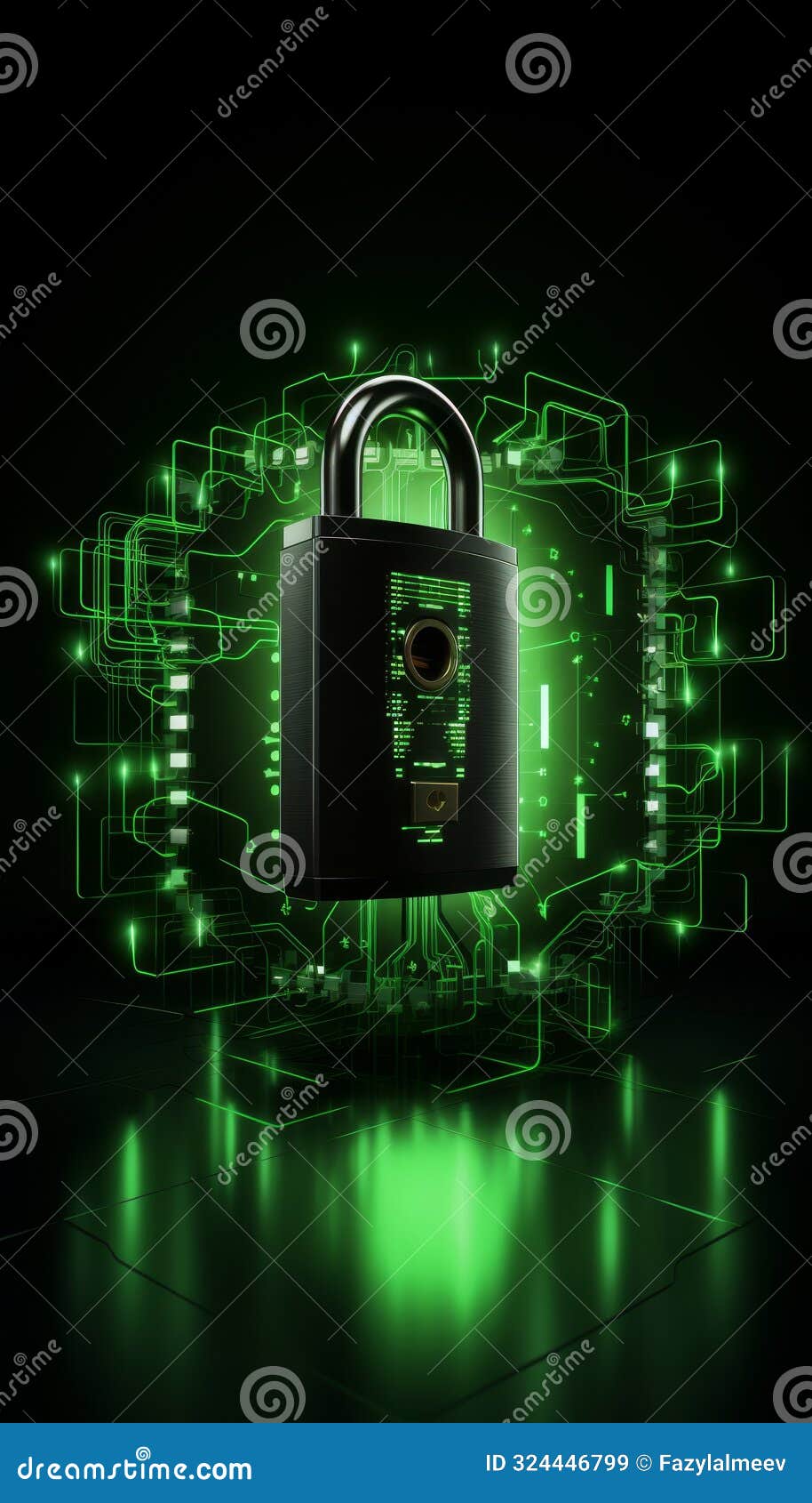 digital security lock with glowing network mesh on dark background for enhanced protection