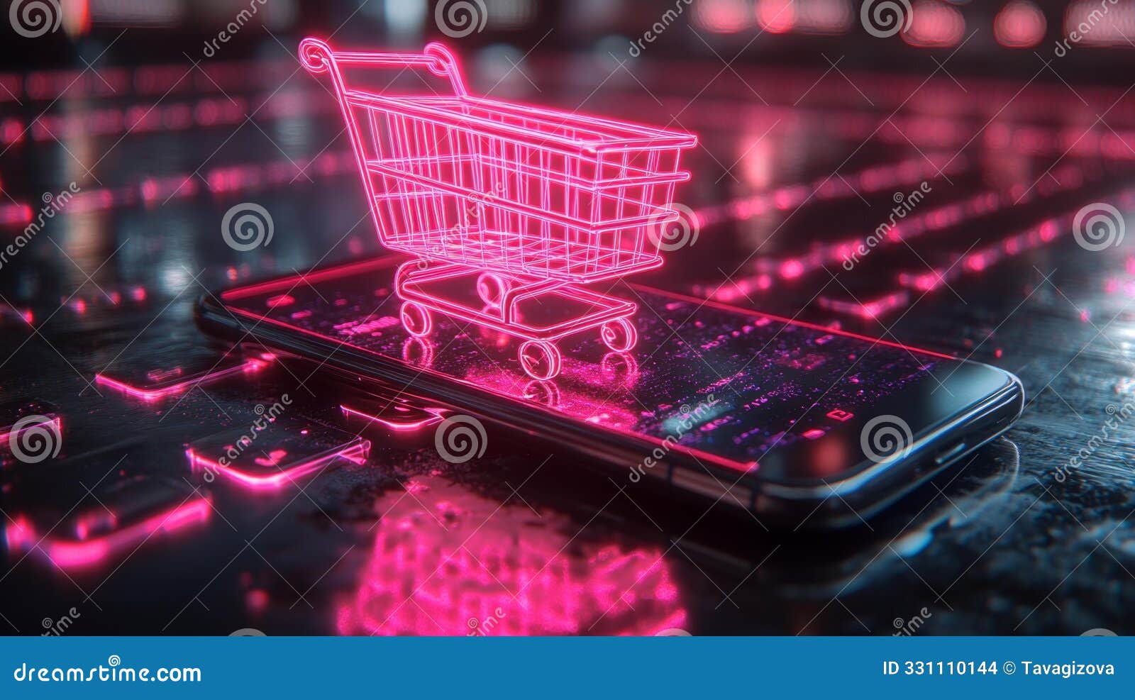 digital shopping cart on mobile device - generative ai
