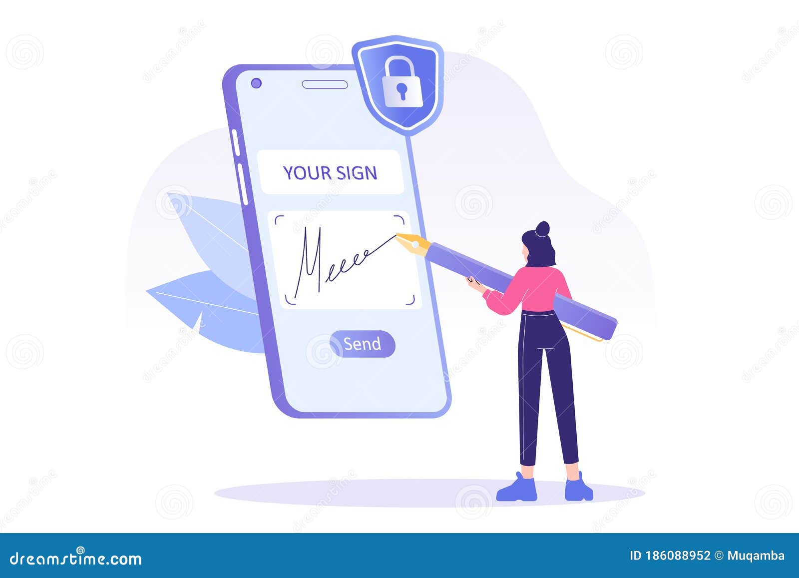 digital signature concept. business woman signing on smartphone screen. signing of contract on digital. e-signature. business or