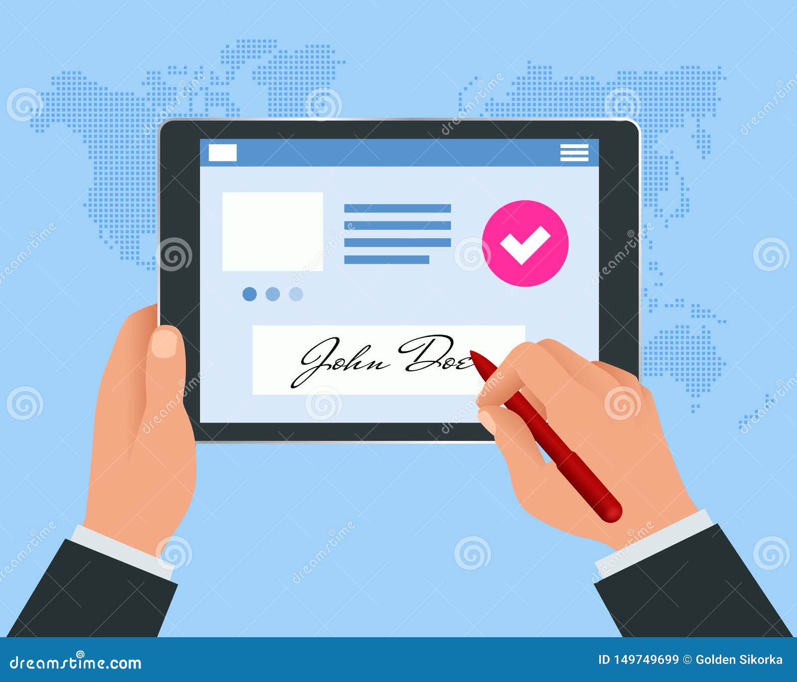 digital signature concept with tablet and pen. businessman hands signing digital signature on tablet.