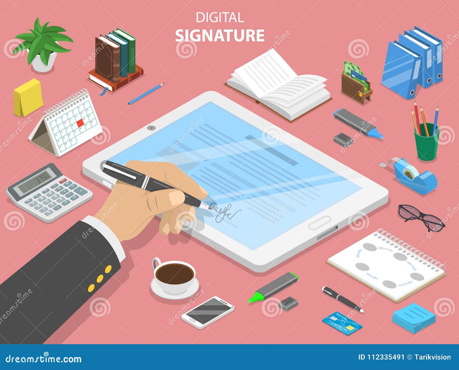Digital Signature Flat Isometric Vector Concept. Stock Vector Illustration of design, copy