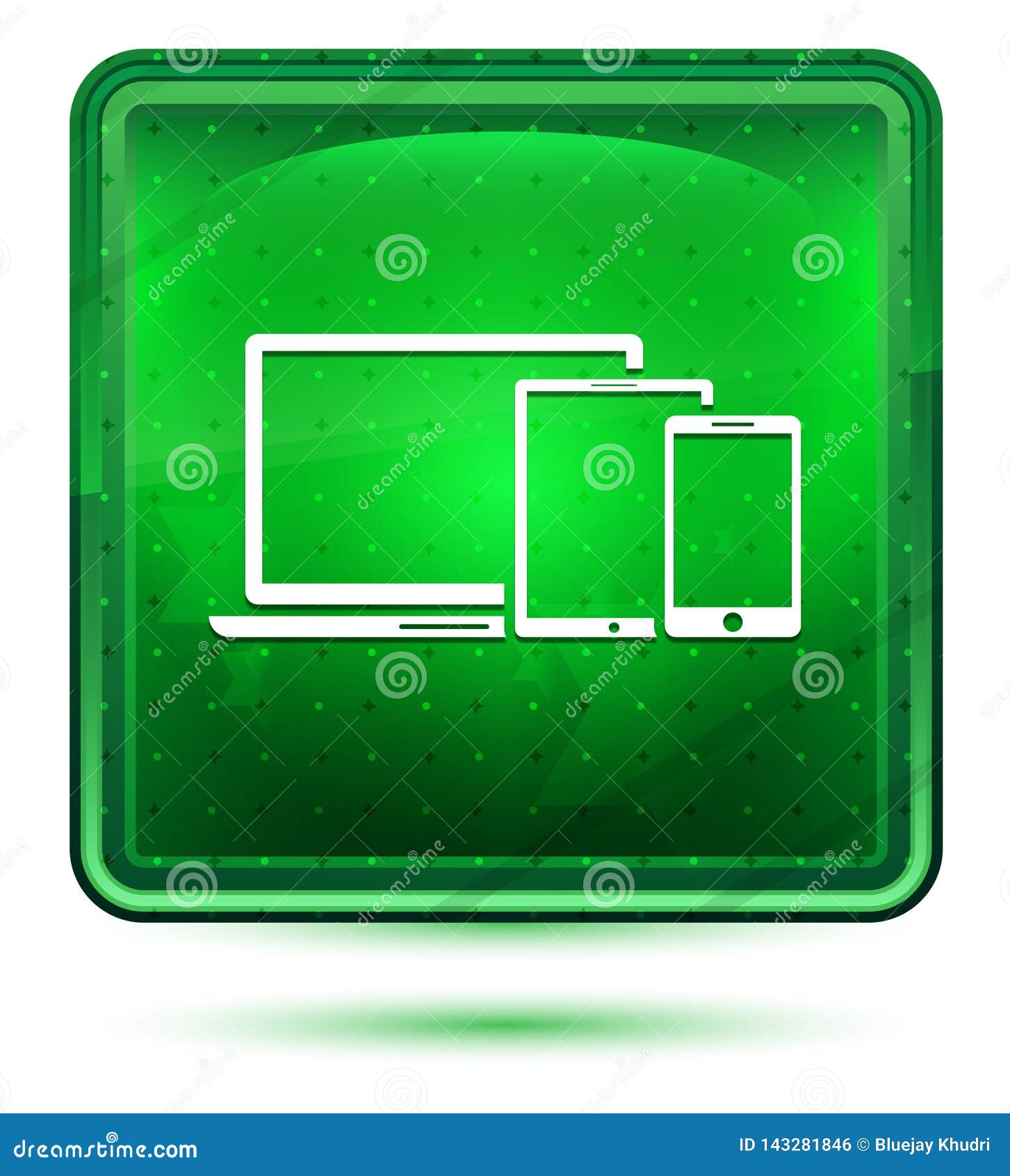 Digital Smart Devices Icon Neon Light Green Square Button Stock
