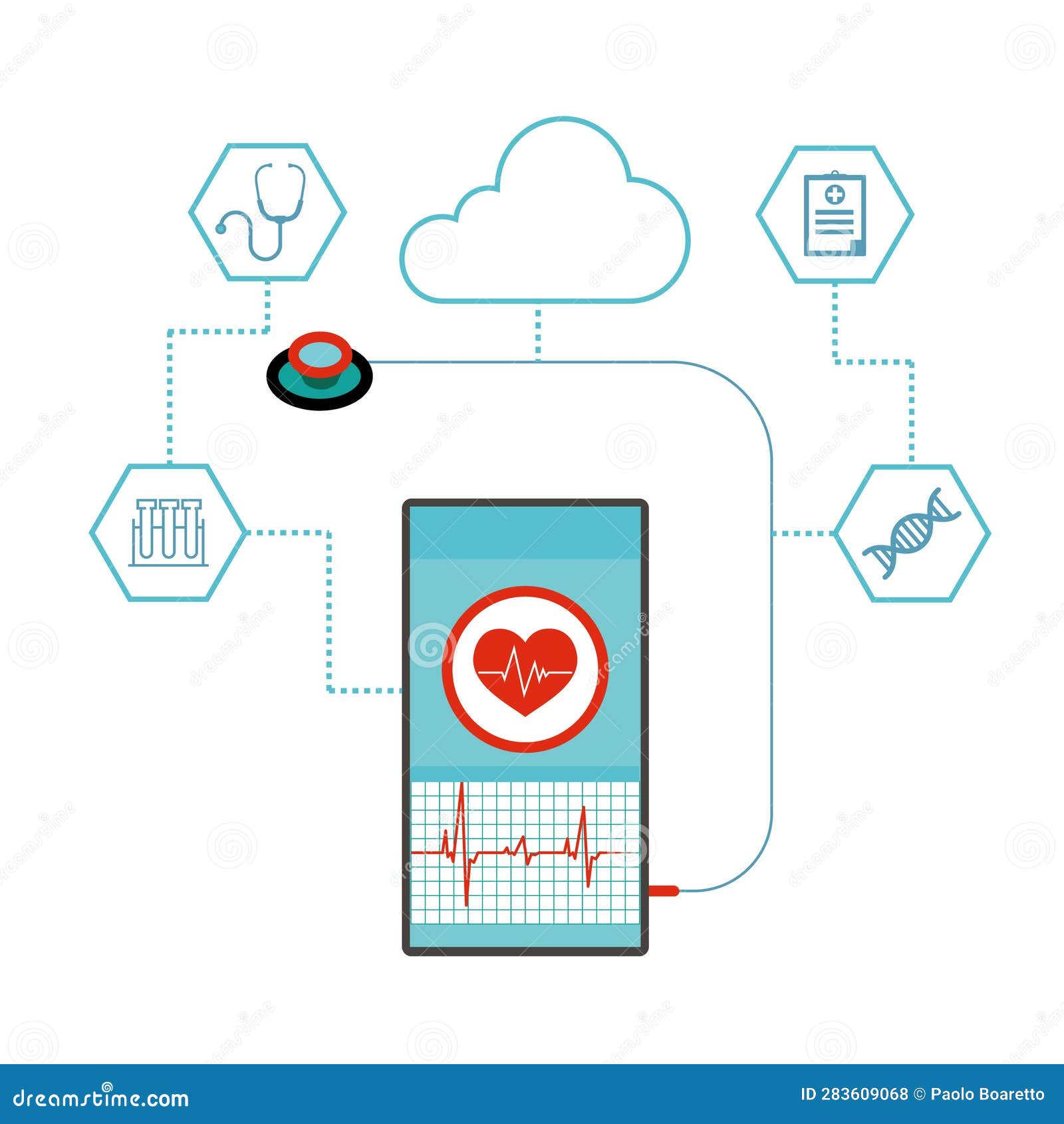 Digital Stethoscope Connected To a Smartphone and Icons Circuit Diagram