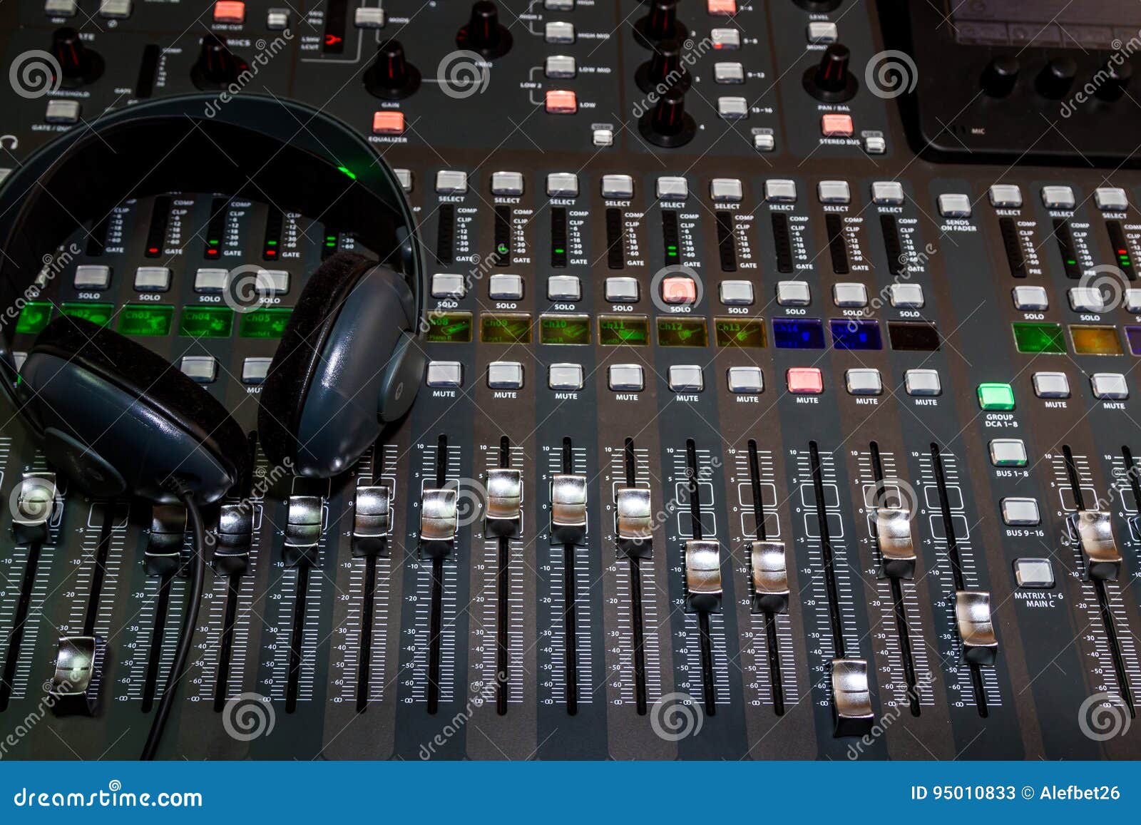 The Digital Studio Mixer and Headphones Stock Image Image of