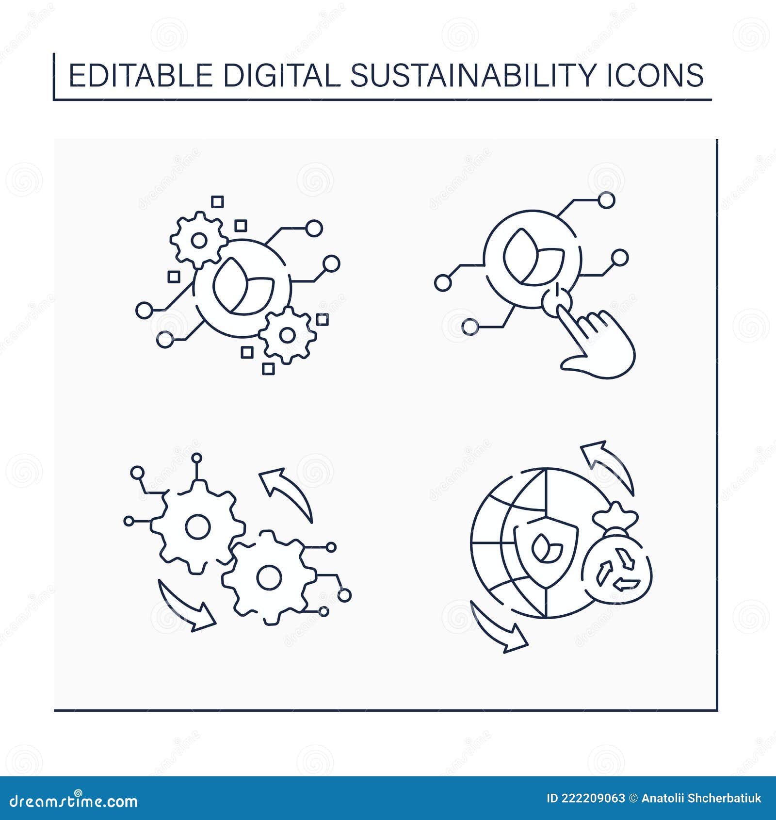 digital sustainability line icons set