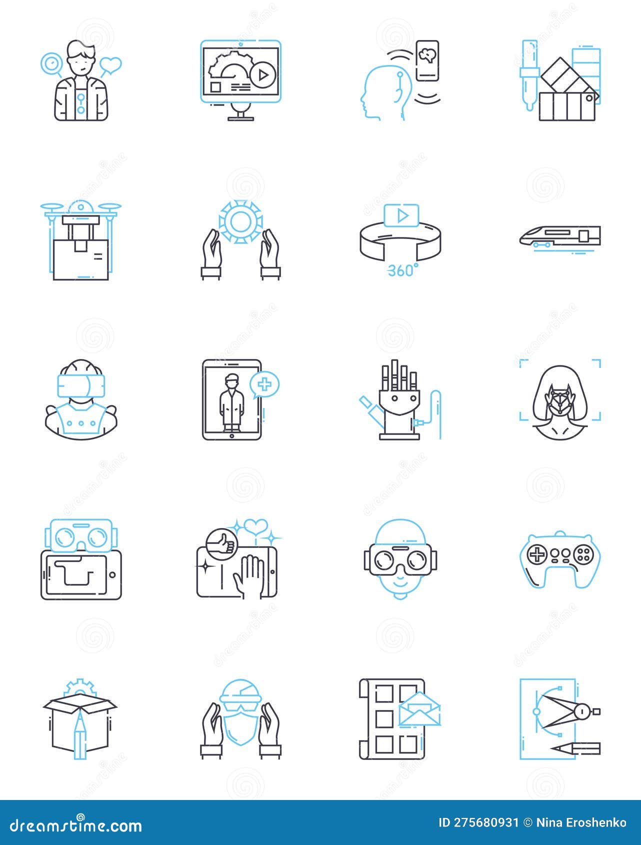 digital systems linear icons set. automation, cloud, code, connectivity, cybersecurity, data, decryption line  and
