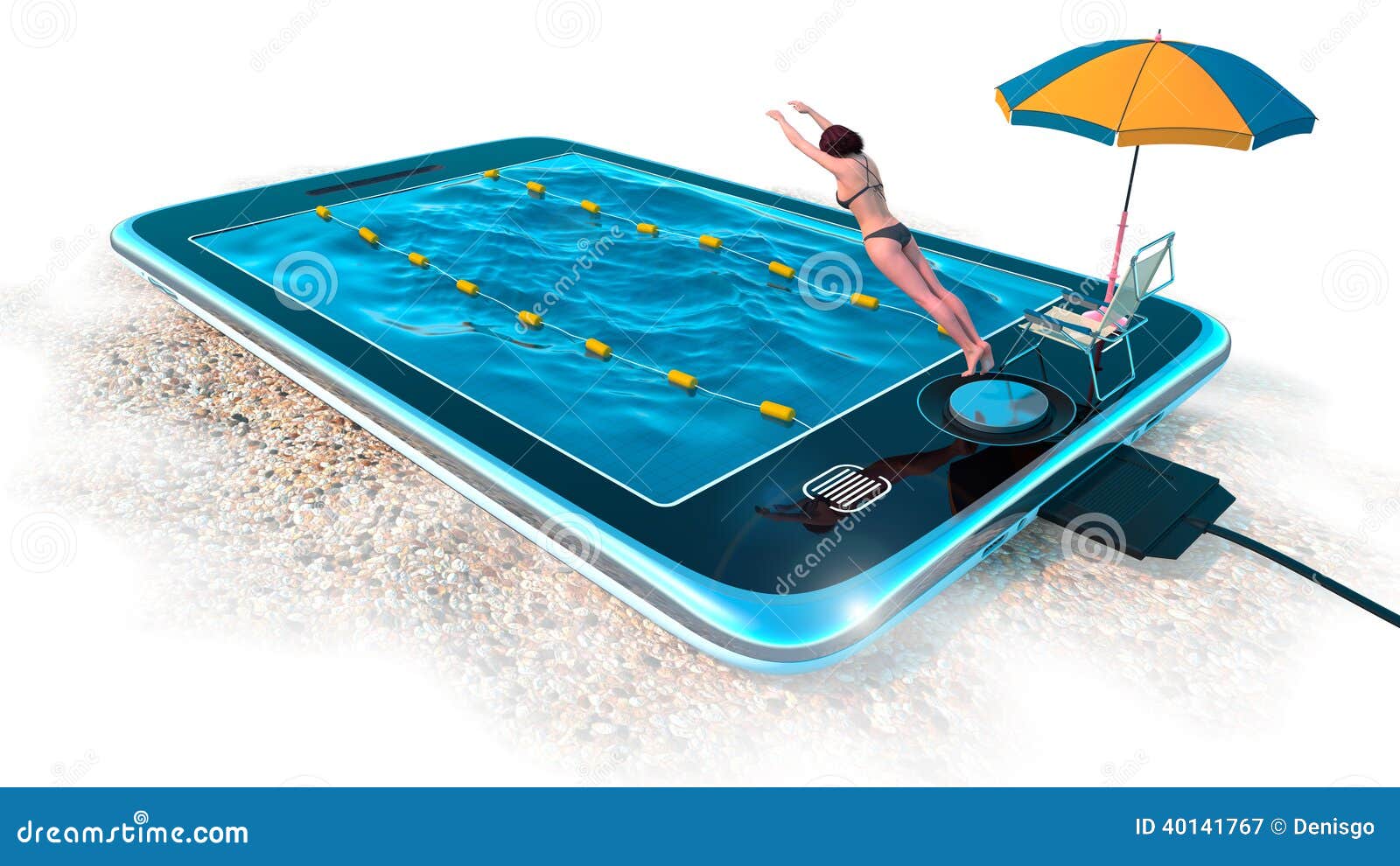 Digital Tablet As Water Pool As Vacation And Communication