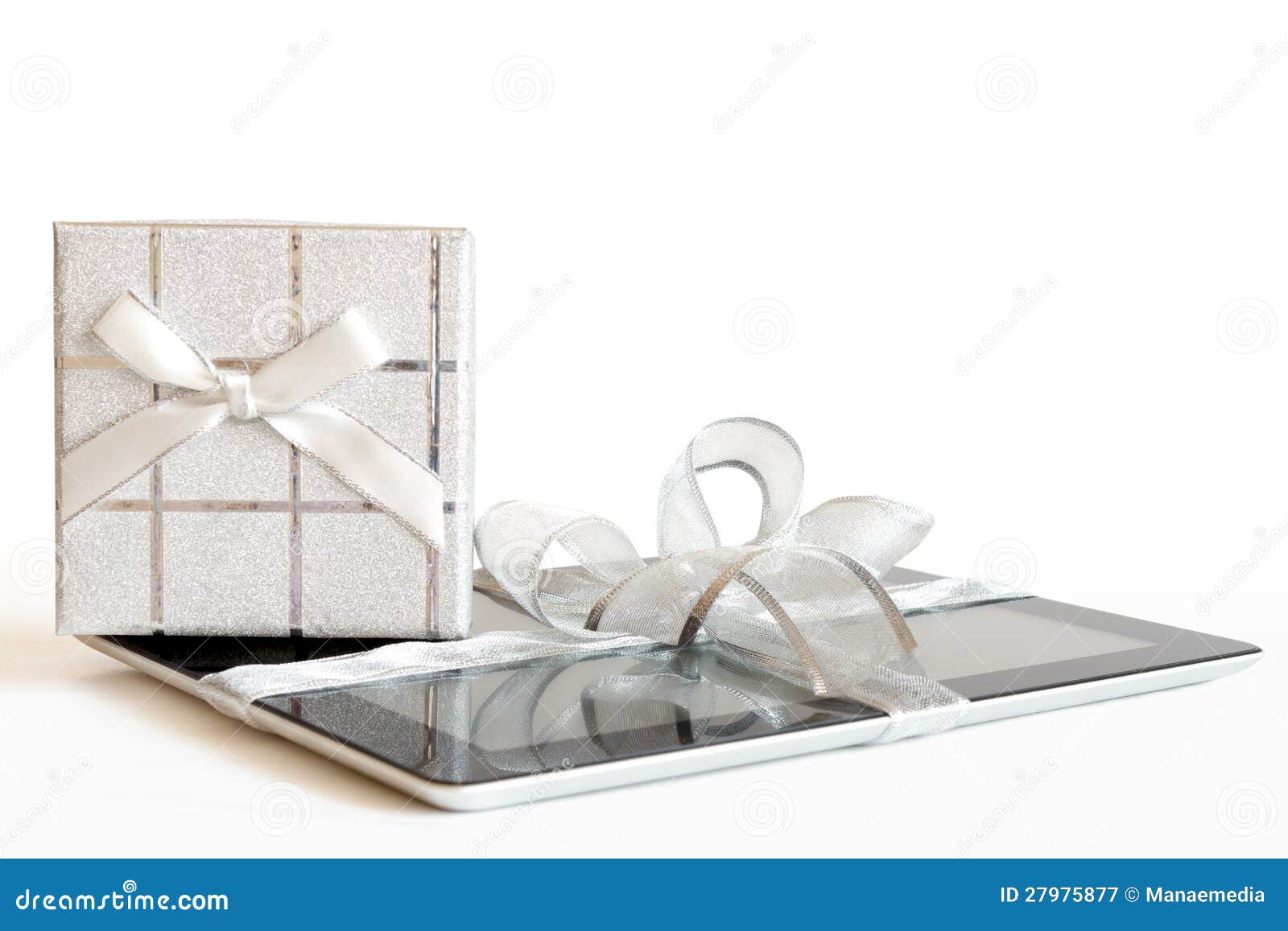 Digital Tablet with Christmas Present Stock Image Image of glowing