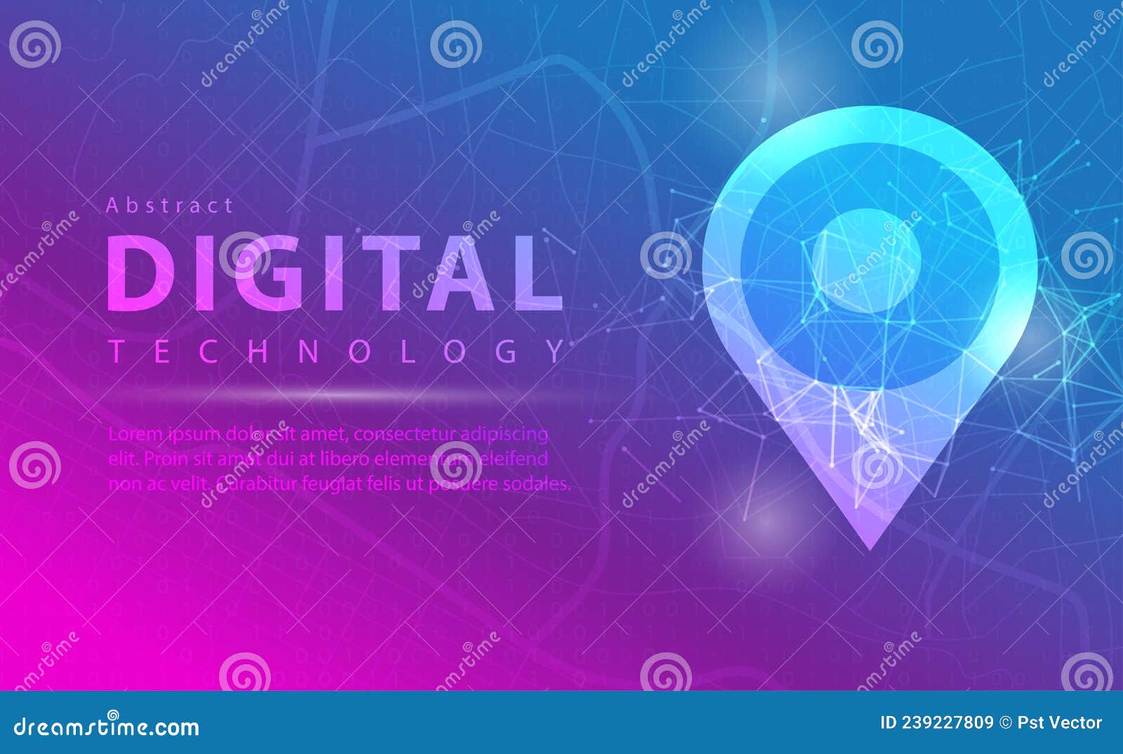 digital technology banner pink blue background concept with technology line light effects, abstract tech, map gps navigation tech
