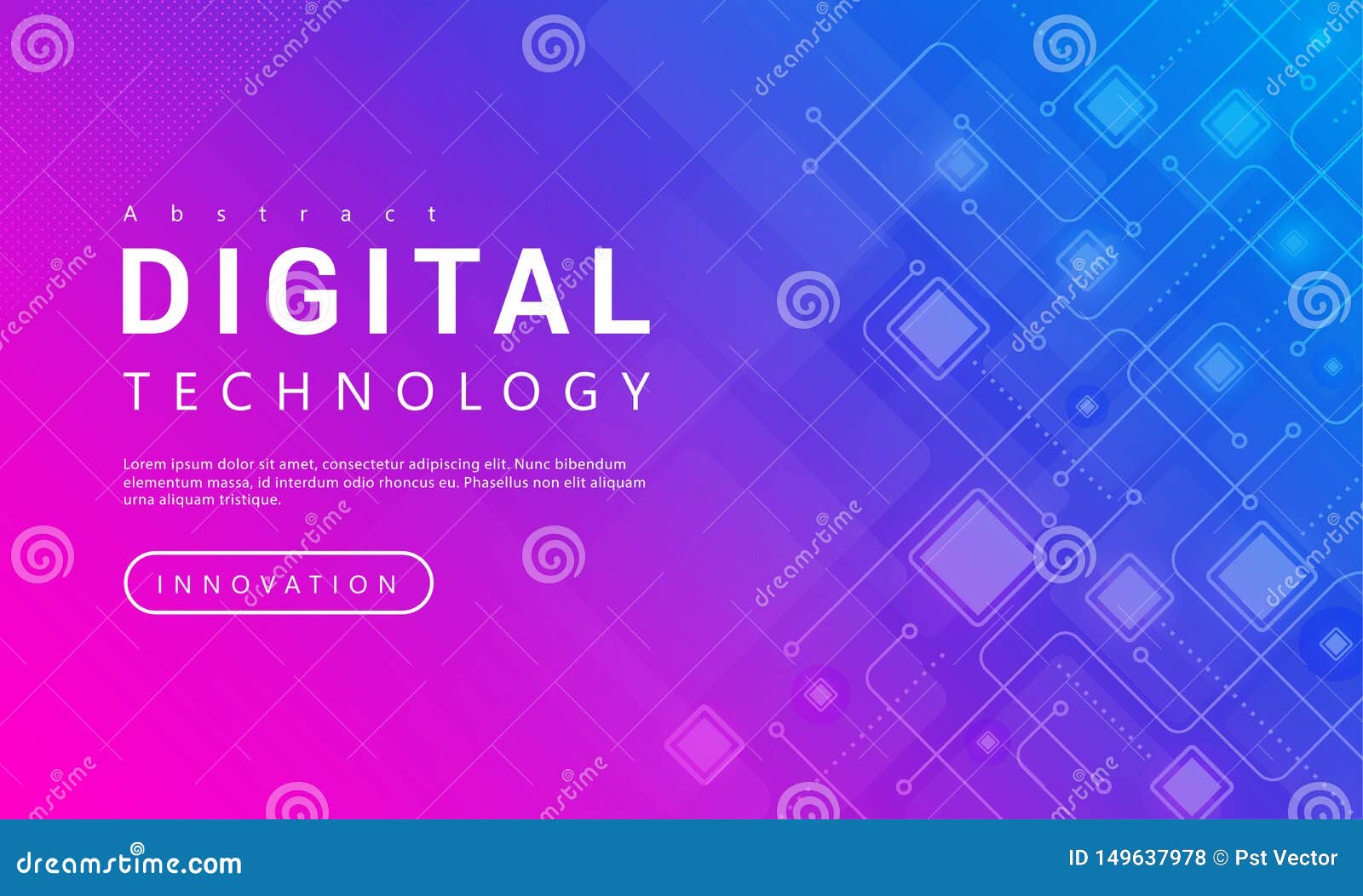 digital technology banner pink blue background concept with technology line light effects, abstract tech