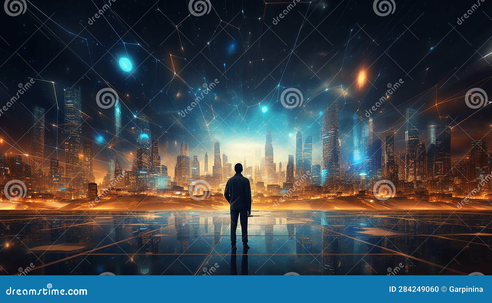 Digital Technology, Network Connection, Man Using Modern