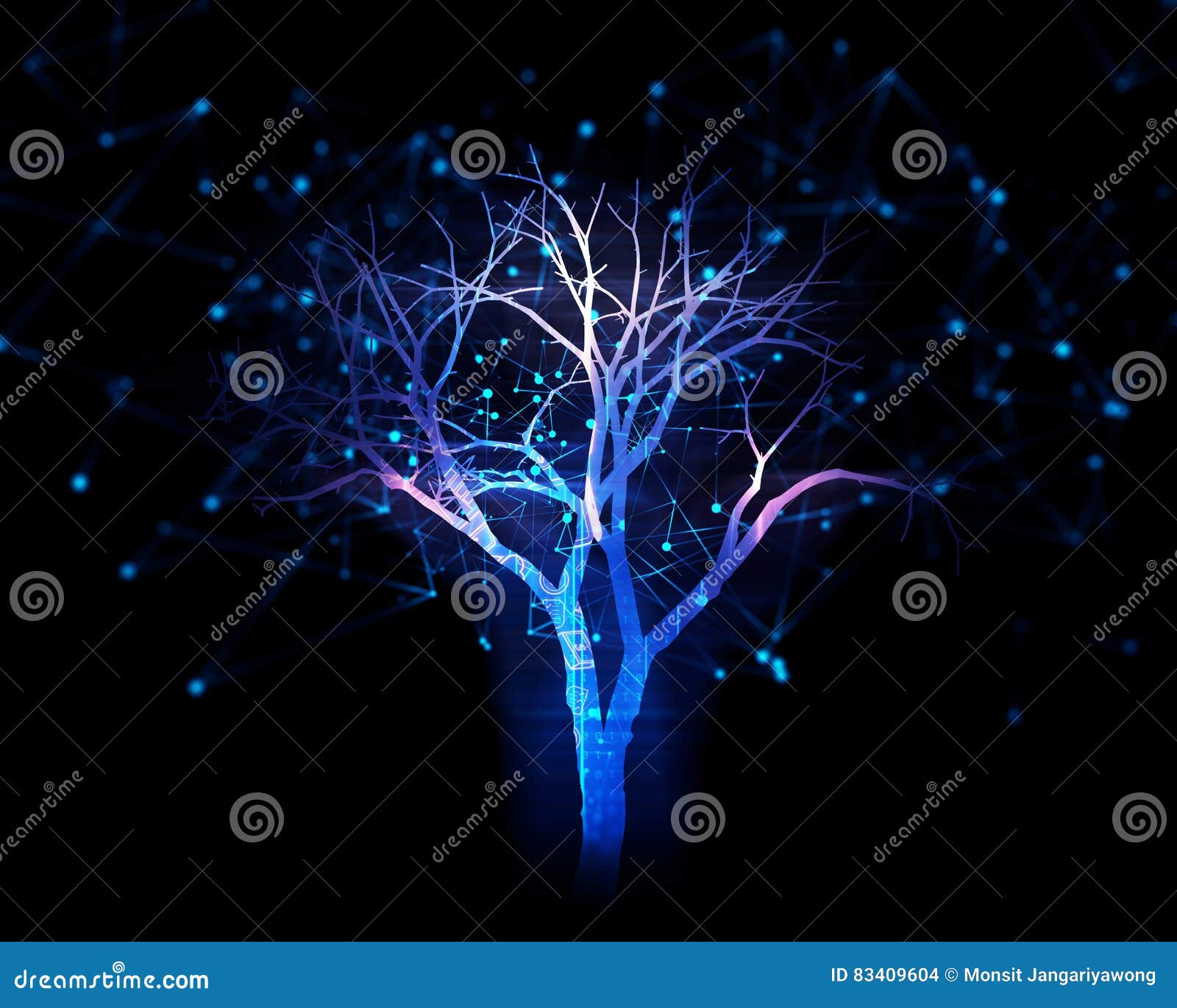 digital tree on technology background 