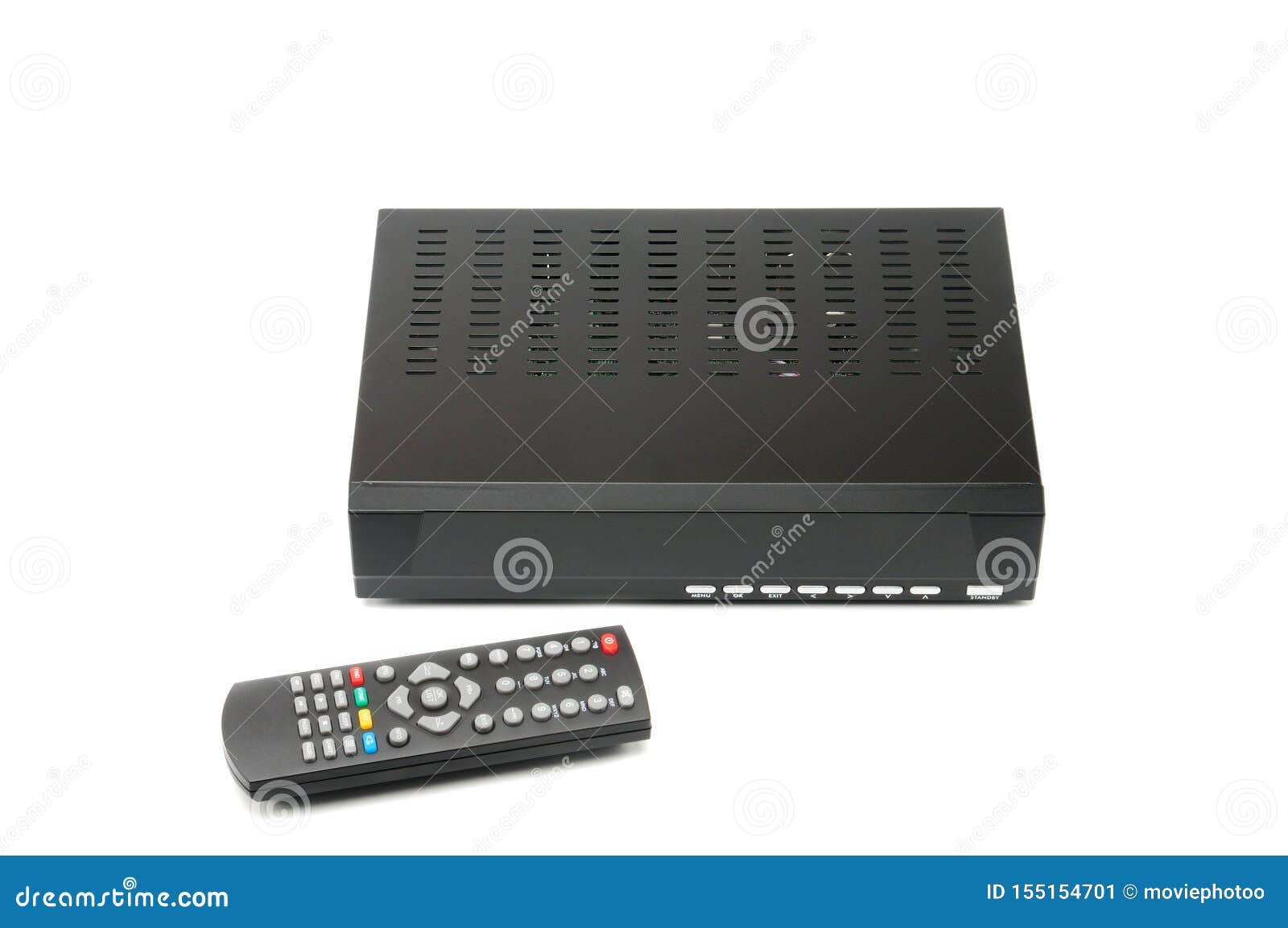 Digital TV Tuner with Remote Control on White Background Stock Image