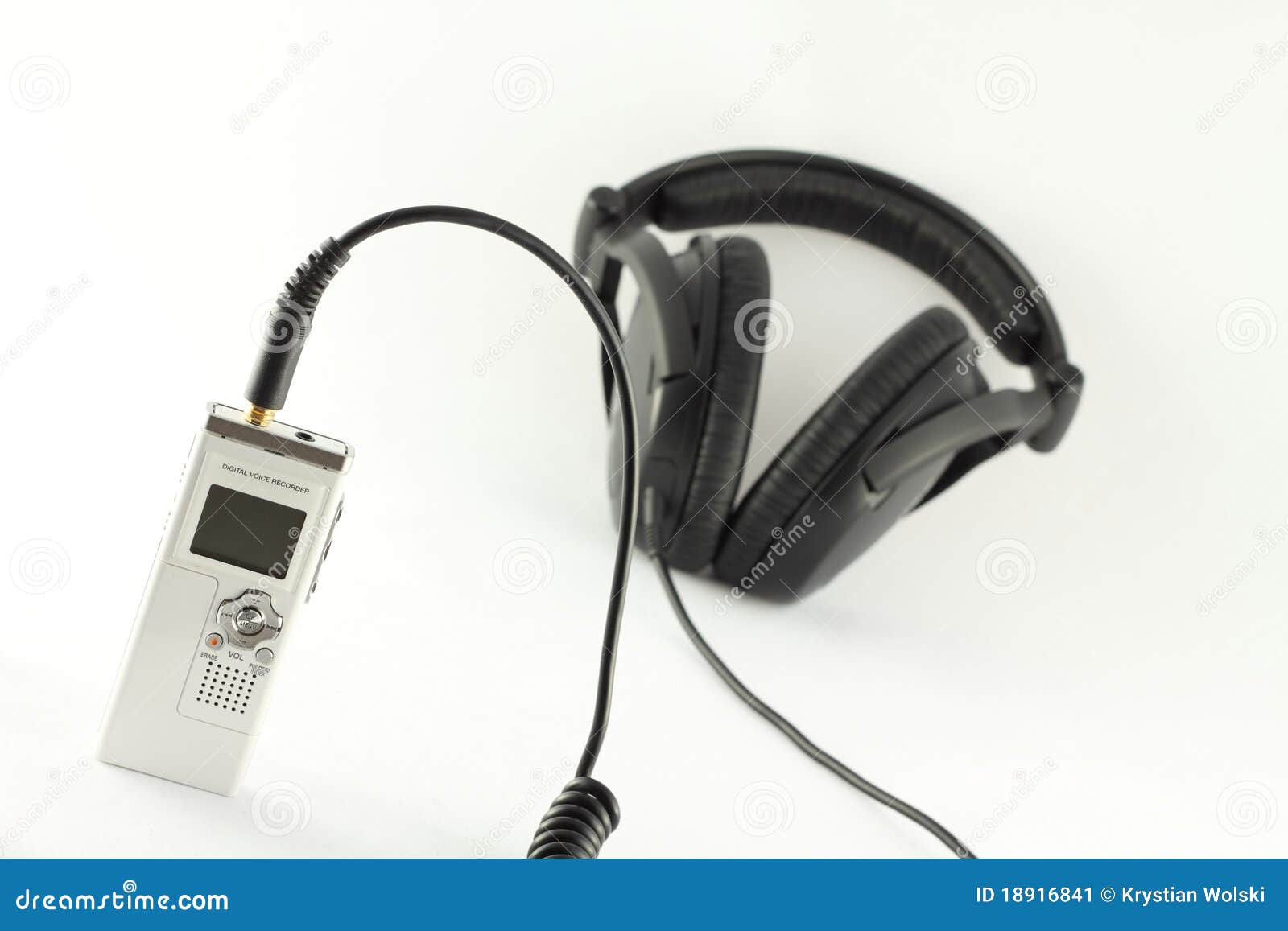 Digital Voice Recorder and Headphone. Stock Image Image of record