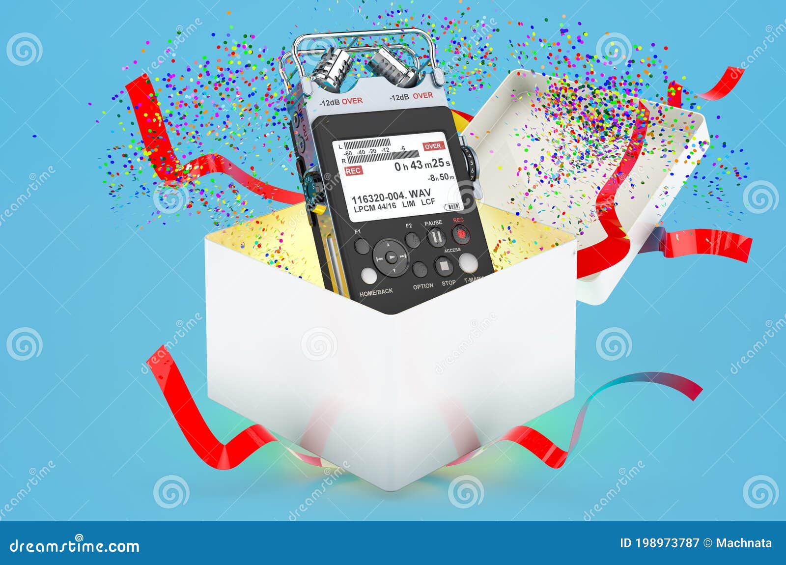 Digital Voice Recorder Inside Gift Box, 3D Rendering Stock Illustration