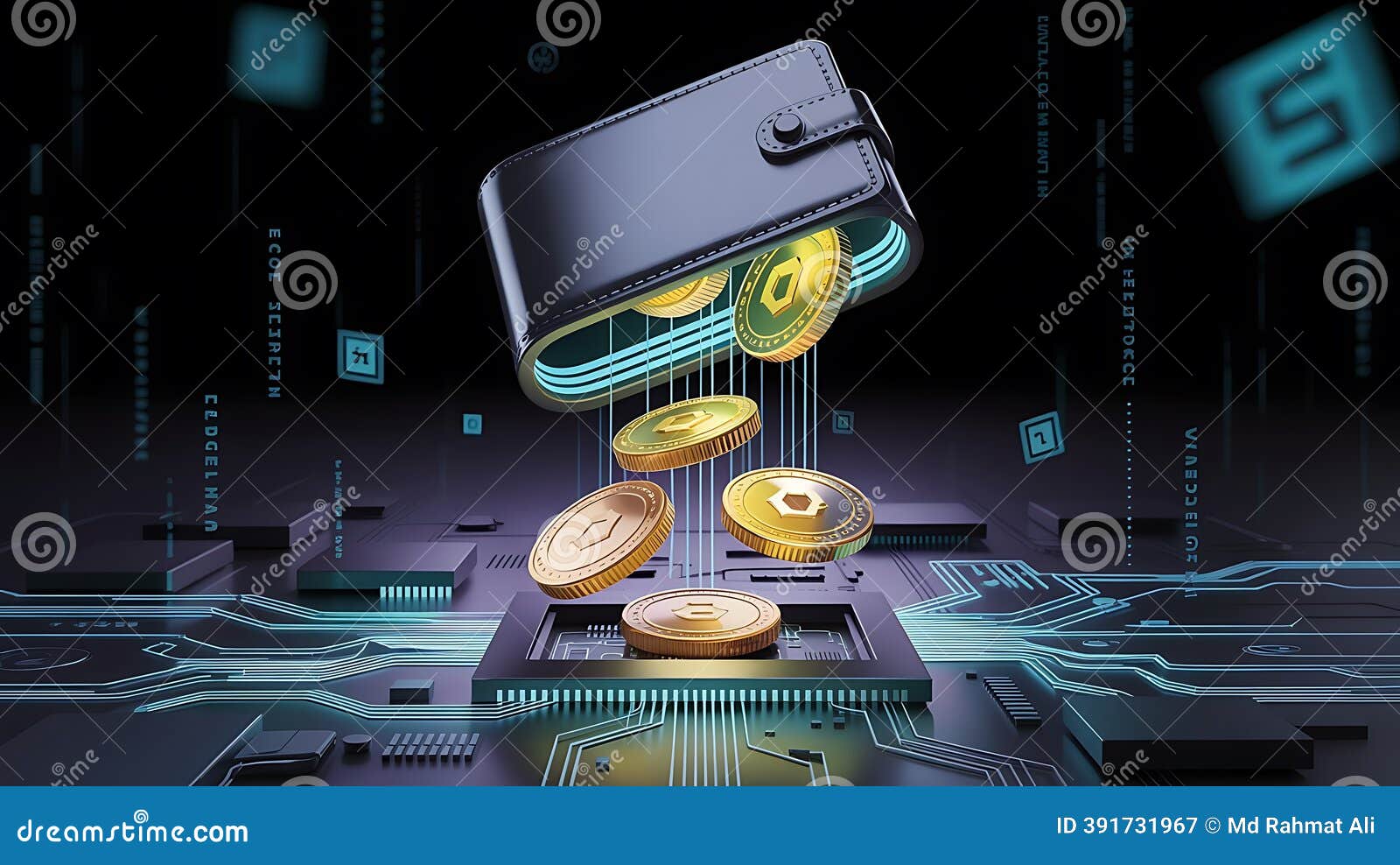 Digital Wallet with Falling Cryptocurrency Coins Blockchain Stock  Illustration - Illustration of investment, digital: 391731967