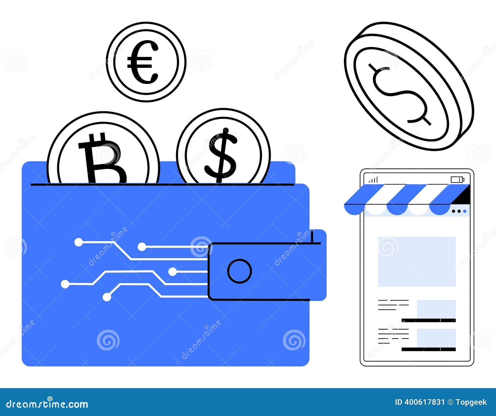 Digital Wallet Storing Cryptocurrencies with E-commerce Integration and  Secure Payment Stock Vector - Illustration of bitcoin, economy: 400617831