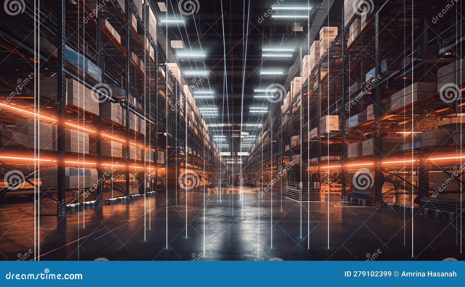 Digital Warehouse with Electronic Grids Connected To a Bar Code Scanner
