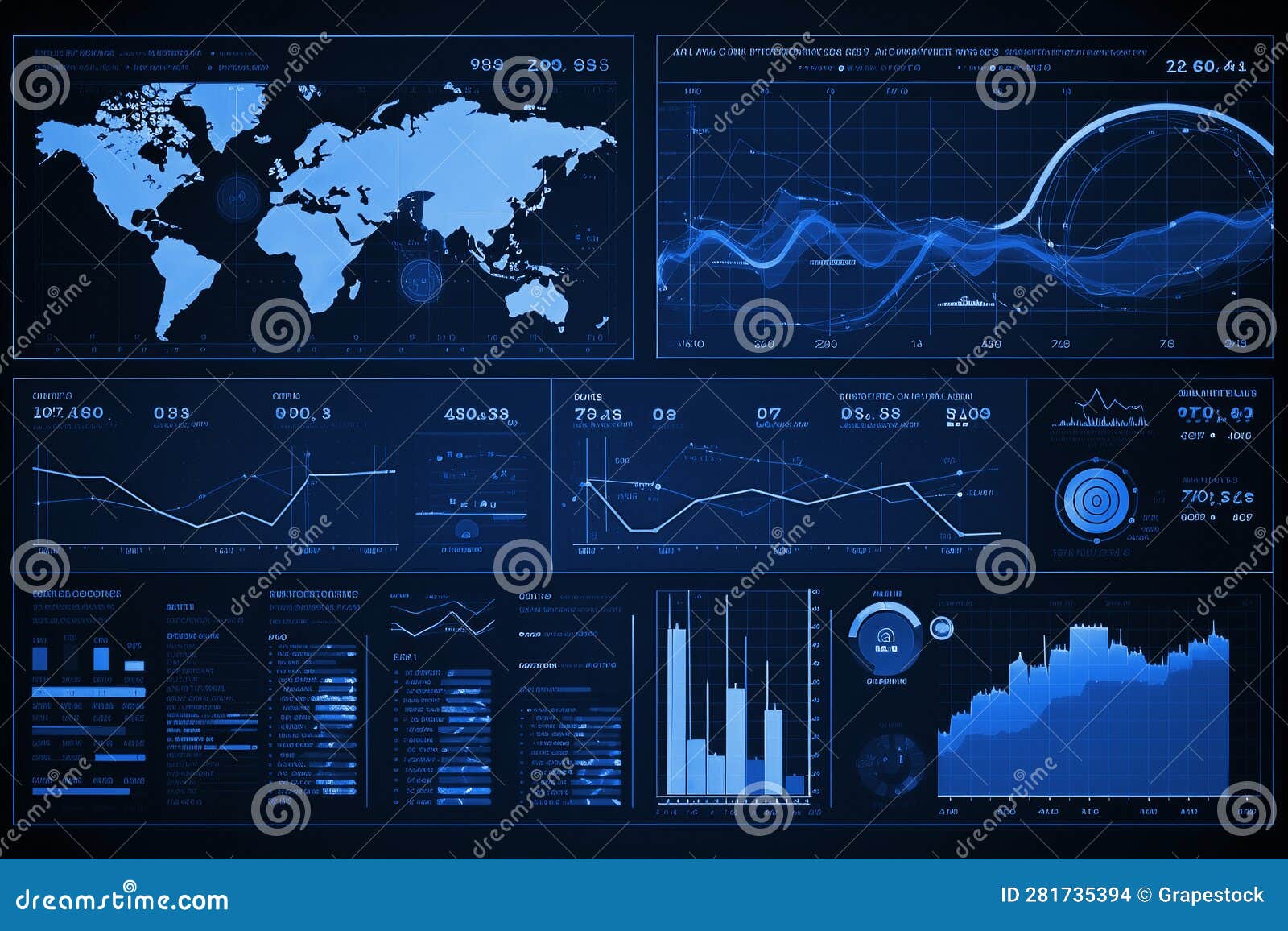 Digital World Map with Data Charts and Stats, Generative AI Stock