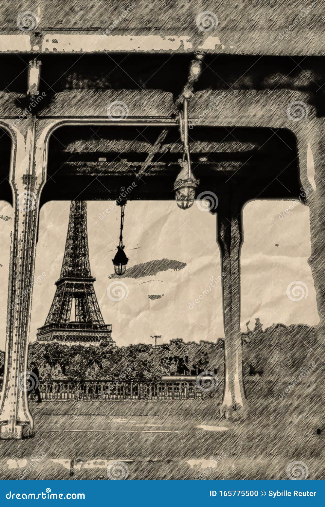 Digitale Tekening Met Eiffel Tower Stock Illustratie Illustration Of