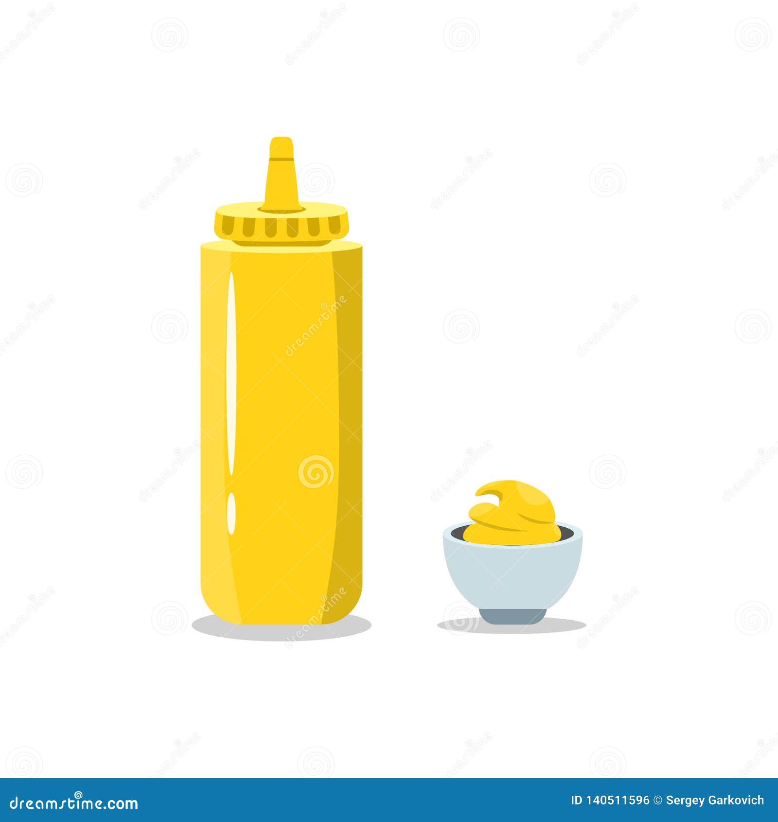dijon mustard bottle  on background. spice sauce for hot dog, fast food.  cartoon 