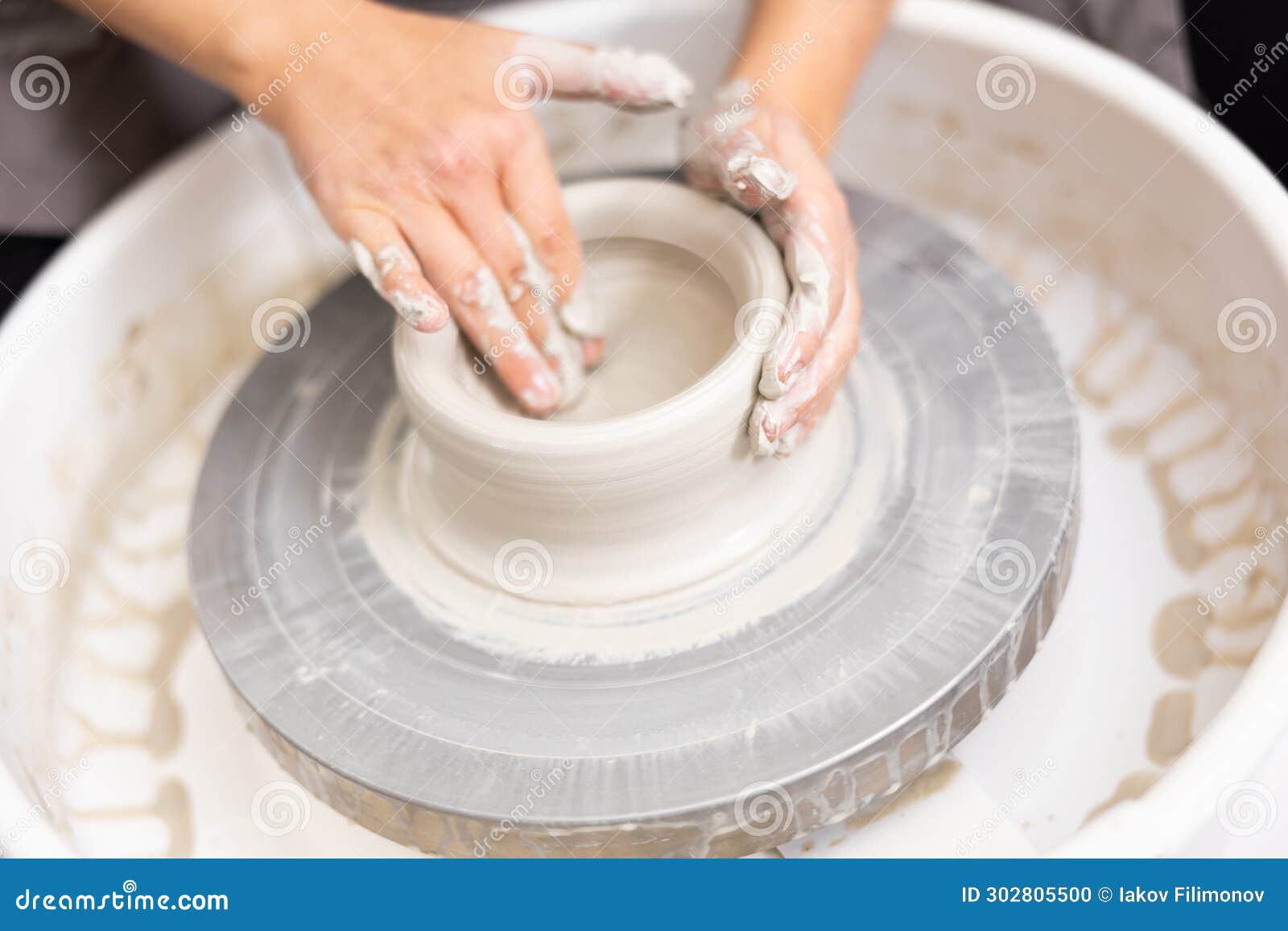 Diligent Work on the Potter& X27;s Wheel Stock Photo Image of hand