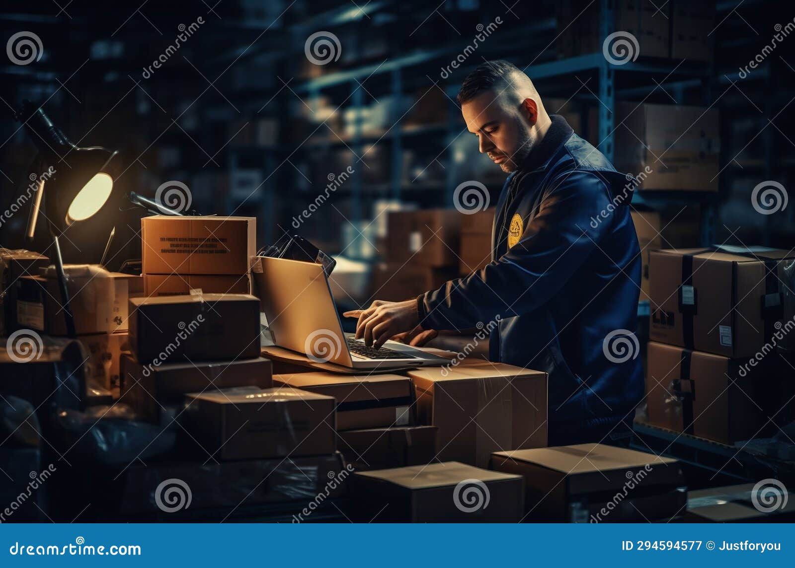 Diligent Worker Packaging Online Orders in a Warehouse. Generative Ai