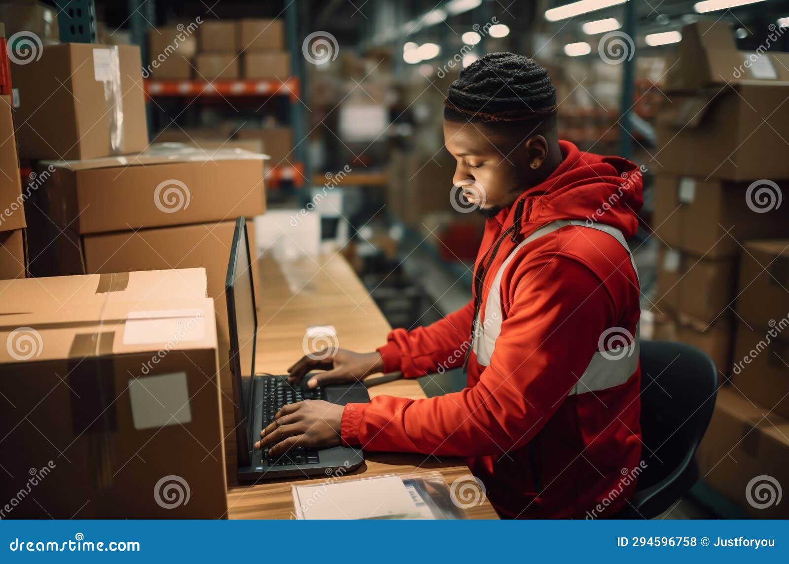 Diligent Worker Packaging Online Orders in a Warehouse. Generative Ai