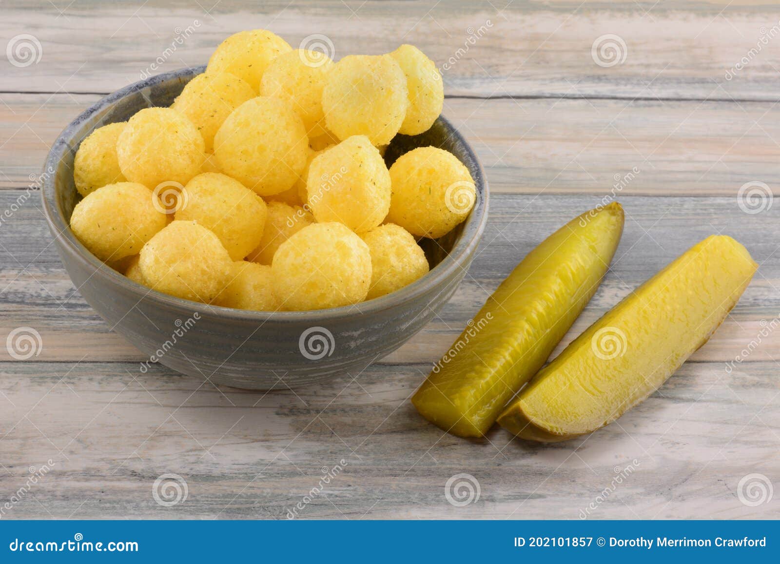 Dill Pickle Corn Puffs with Dill Pickle Spears Stock Image Image of