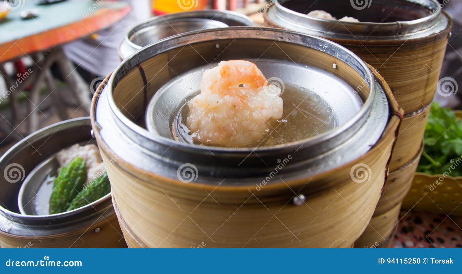 Dim sum in bamboo steamer stock photo. Image of mushroom 94115250